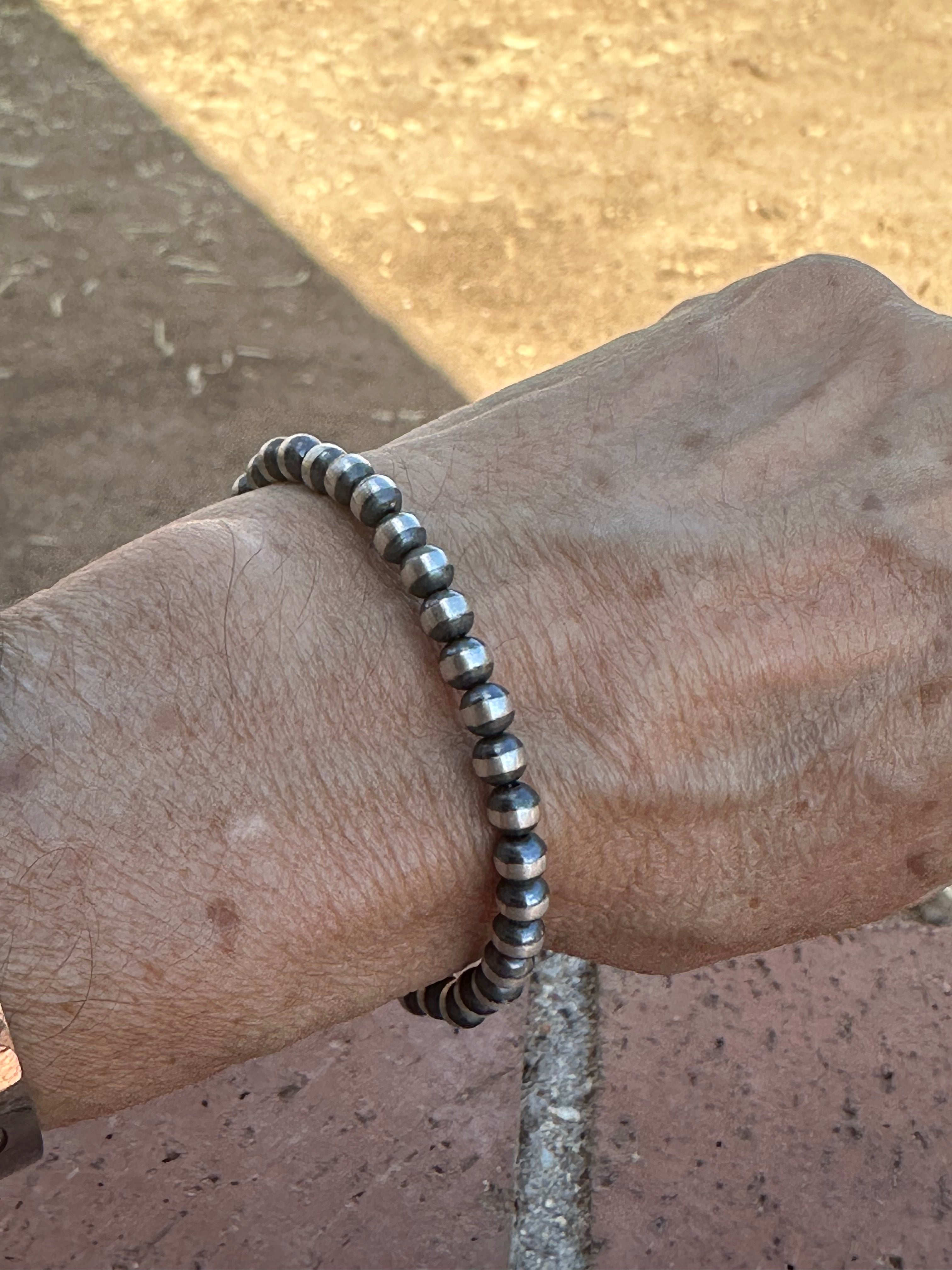 Handcrafted Sterling Silver Pearl 5mm Beaded Bracelet 7.5 inch