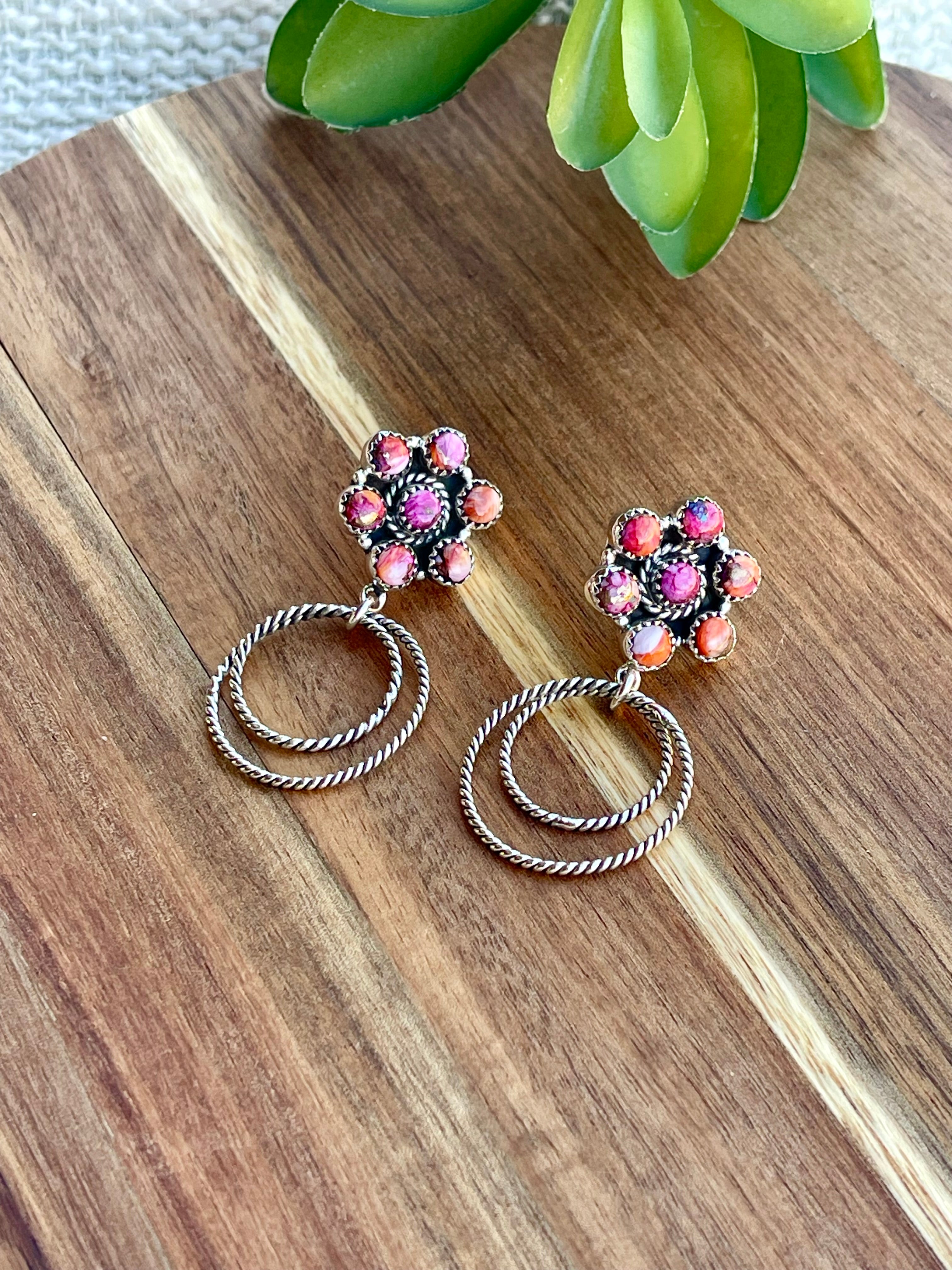 Handmade Sterling Silver & Pink Dream Mojave Post Hoop Earrings