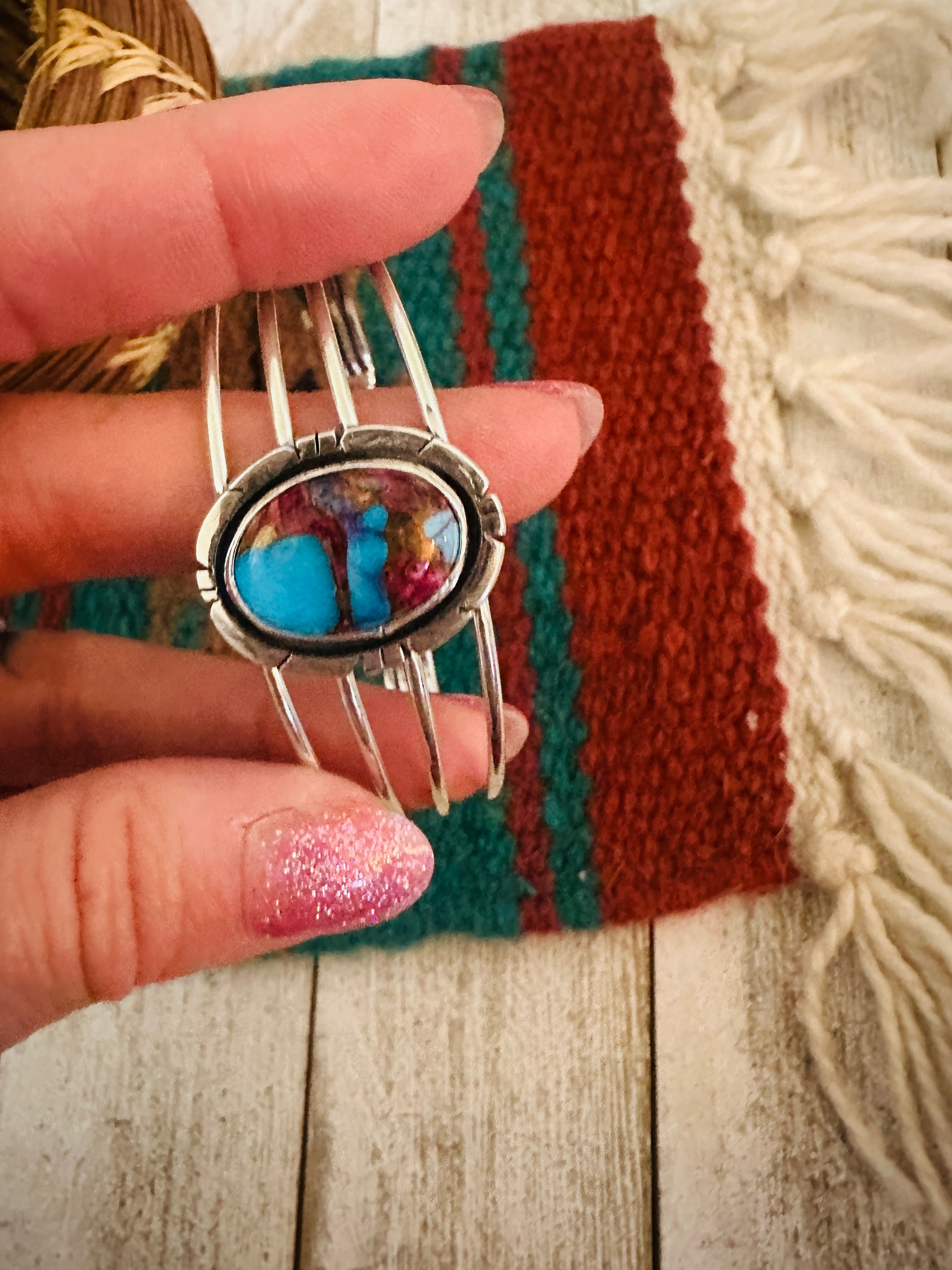 Navajo Sterling Silver & Pink Dream Mojave Cuff Bracelet