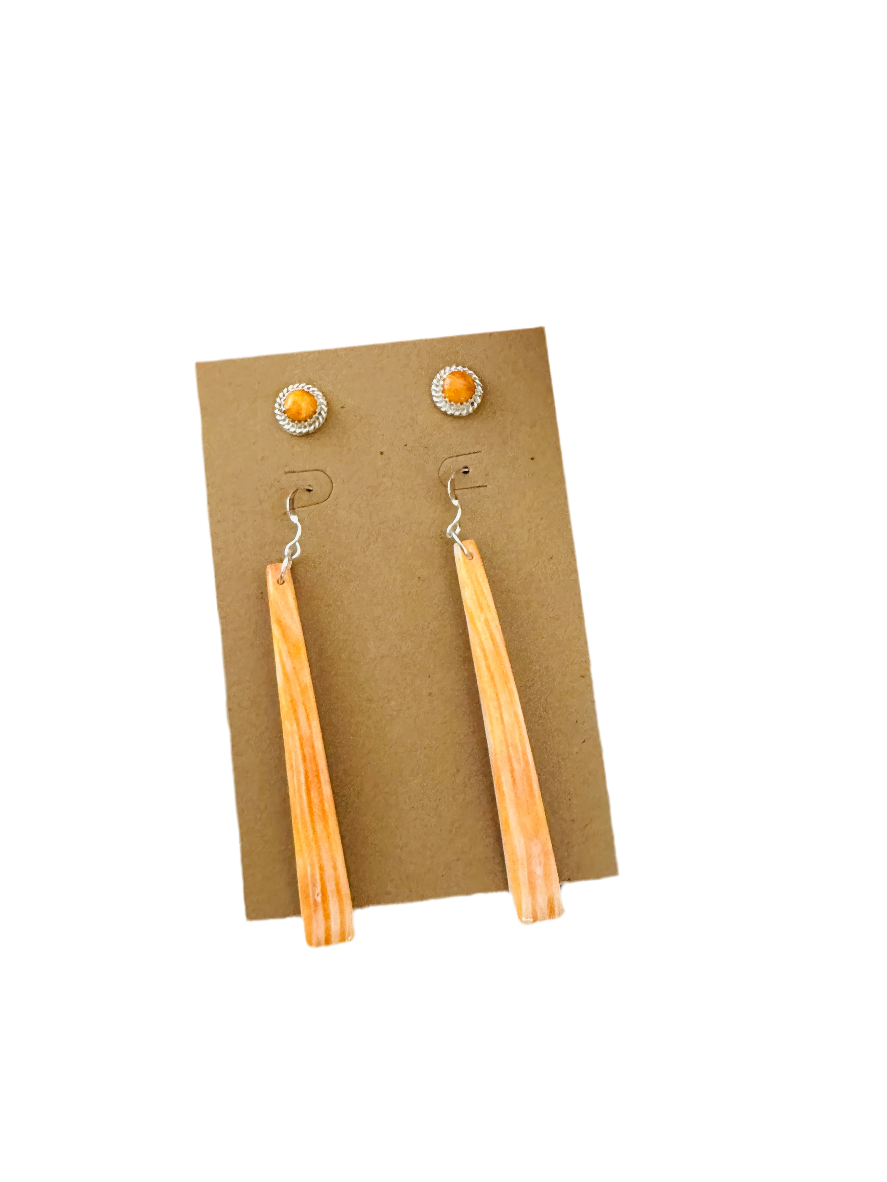 Handcrafted Orange Spiny Slab Dangle & Stud Earring Set