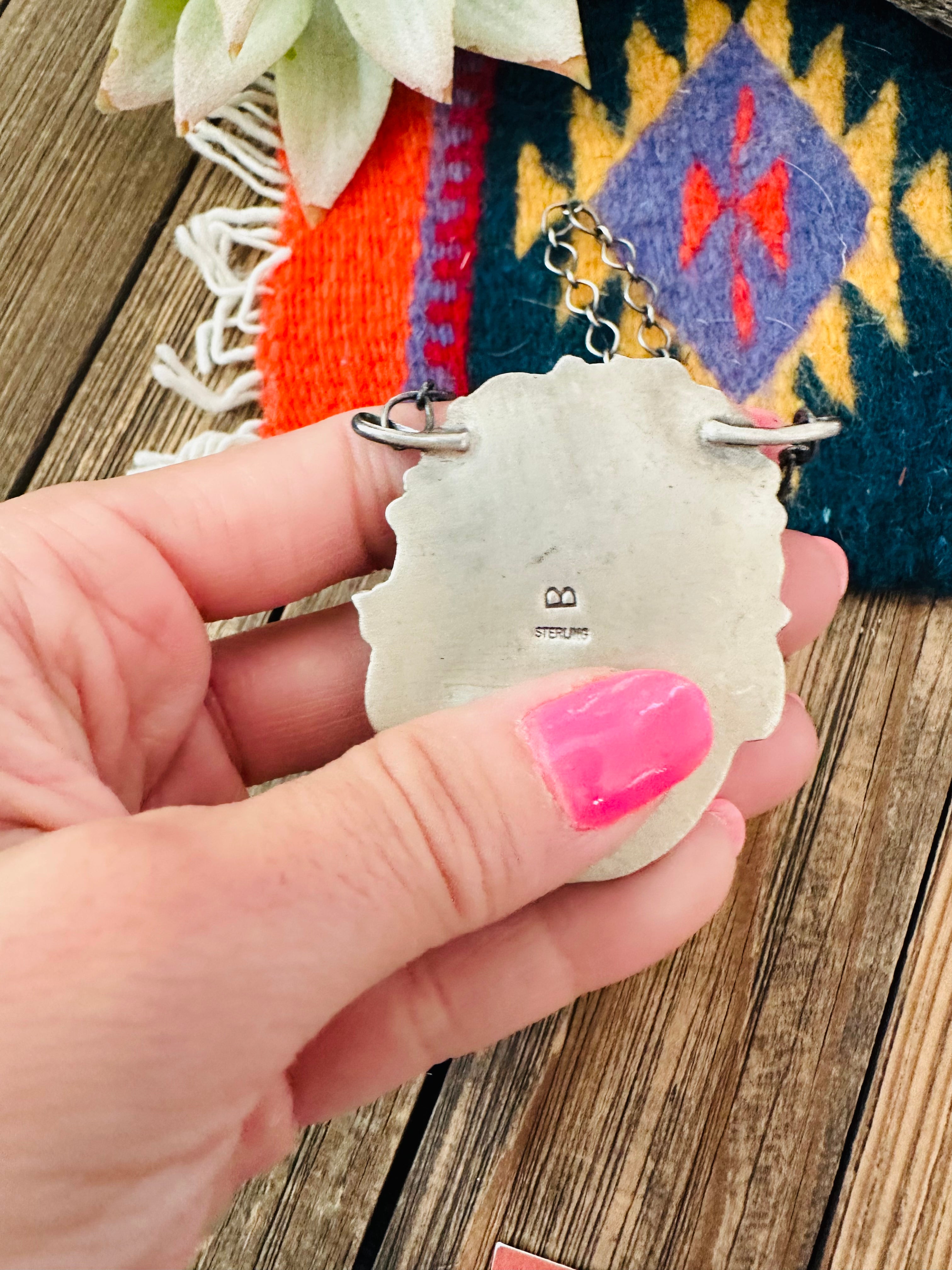 Navajo Sterling Silver & Number 8 Turquoise Necklace