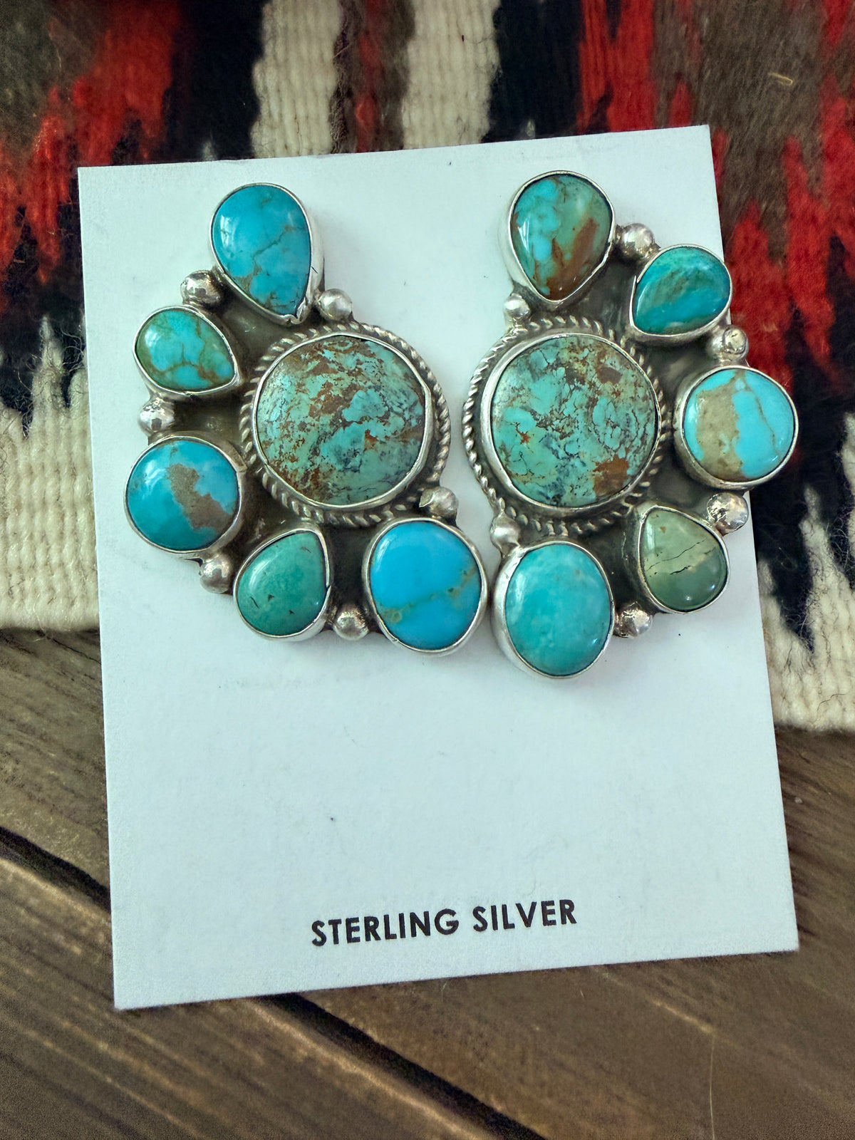 Handcrafted Turquoise & Sterling Silver Cluster Post Earrings by Geraldine James