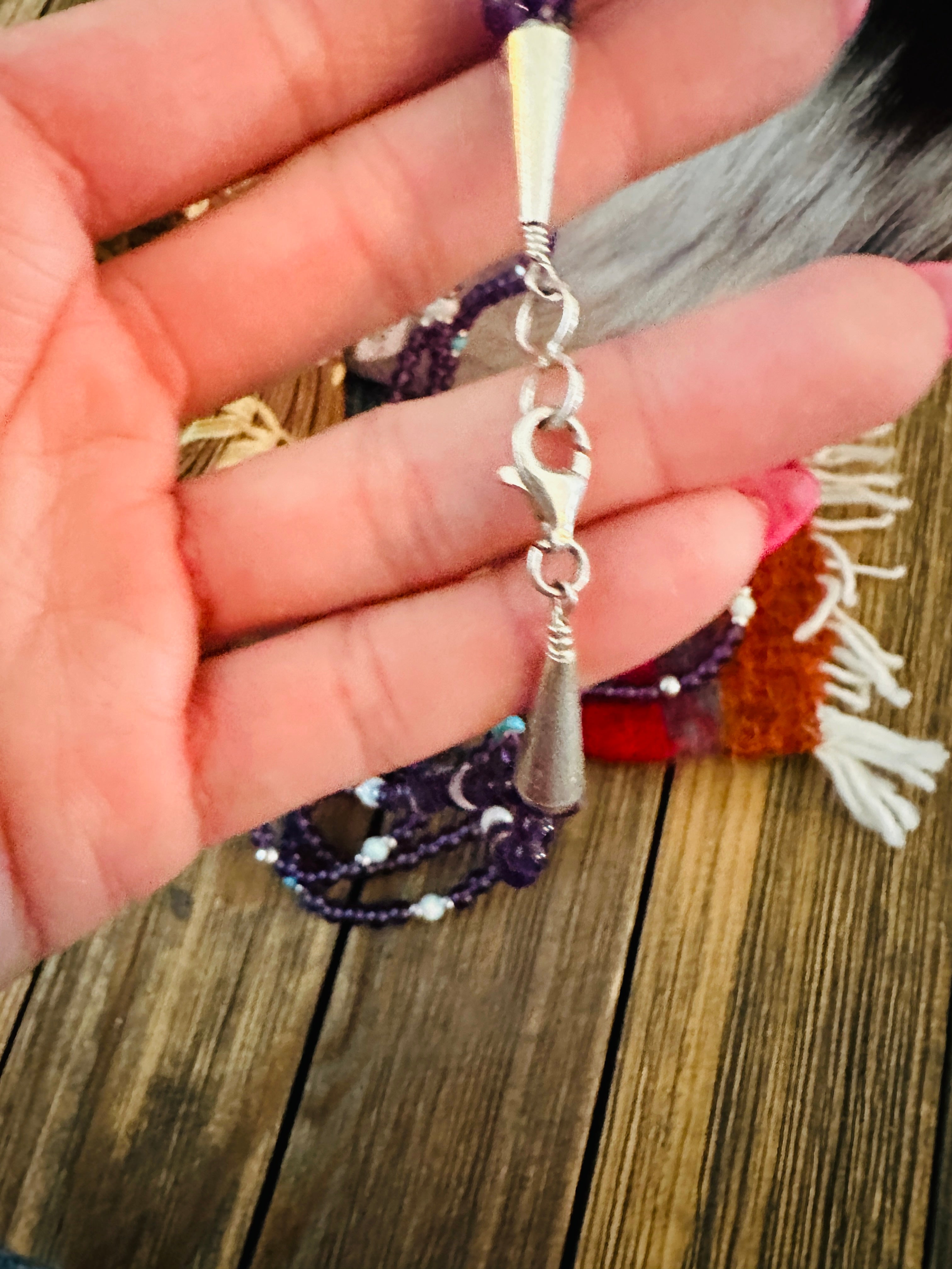 Handcrafted Amethyst, Opal, Turquoise & Sterling Silver Beaded Necklace