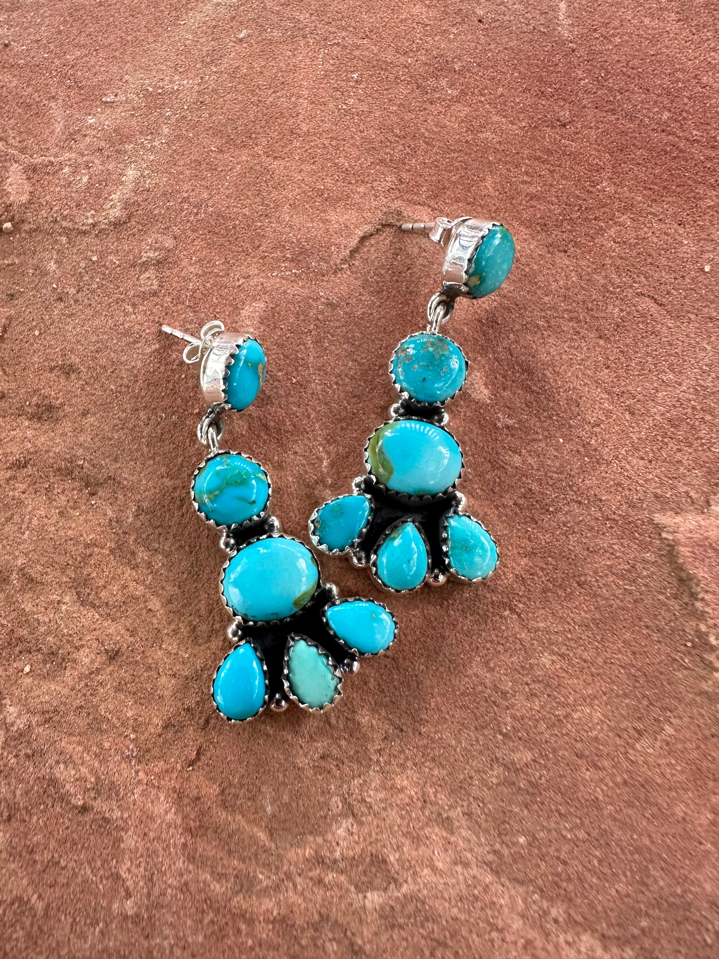 Handmade Sonoran South Hill Turquoise and Sterling Silver Dangles Signed Nizhoni