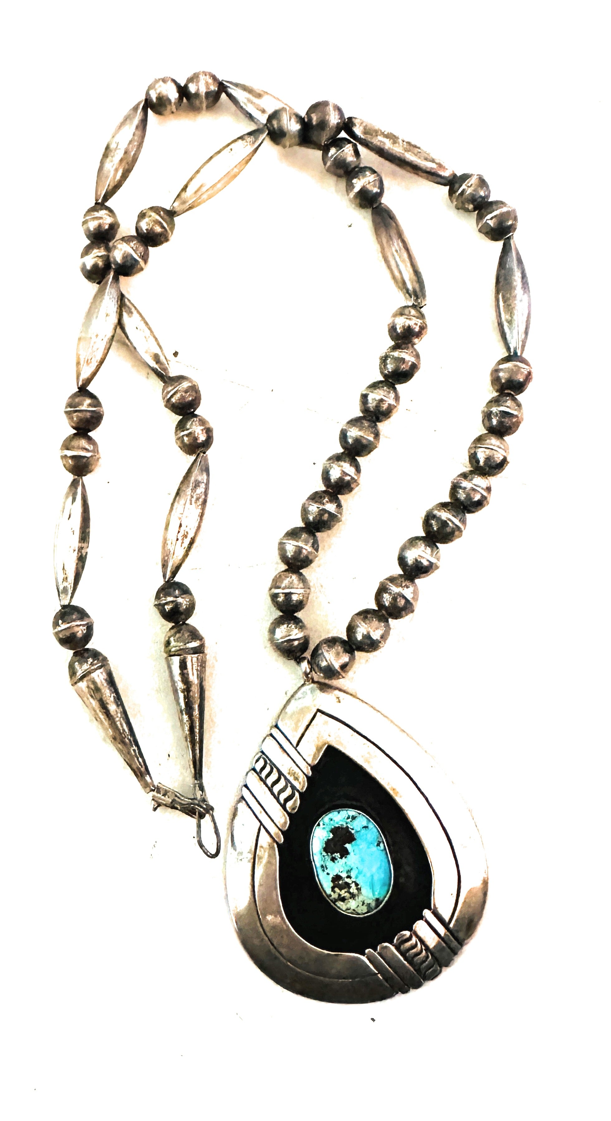 Vintage Old Pawn Navajo Turquoise & Sterling Silver Beaded Necklace