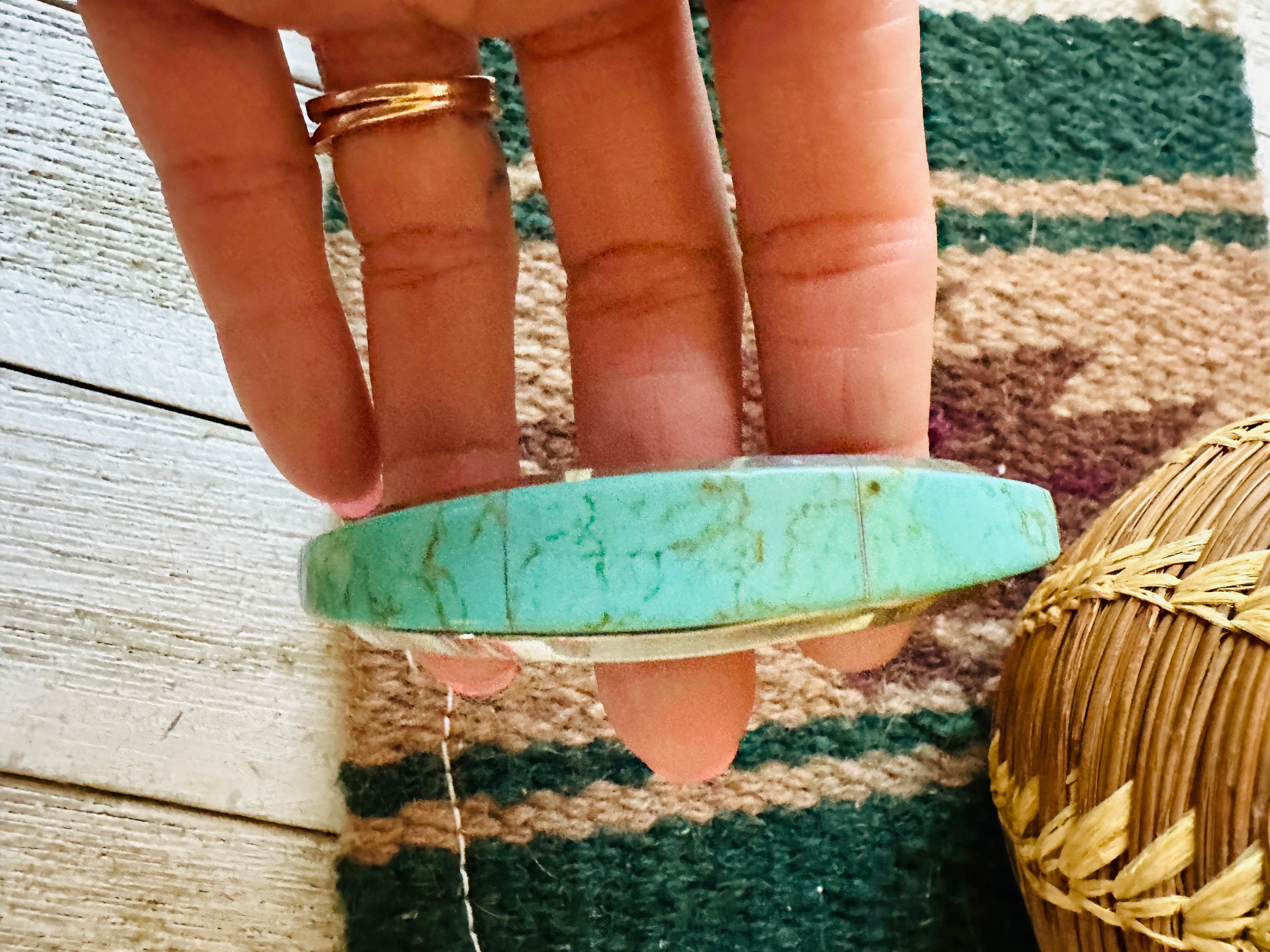 Old Pawn Navajo Sterling Silver, Turquoise, Onyx & Coral Cuff Bracelet