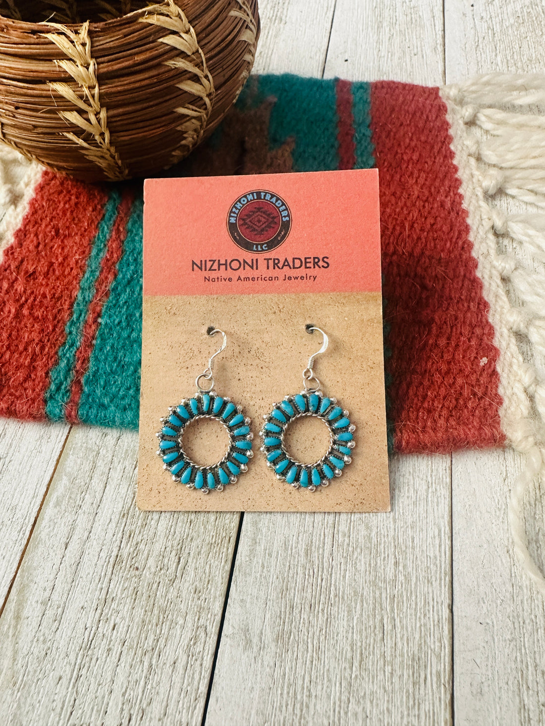 Handcrafted Sterling Silver & Sleeping Beauty Turquoise Needlepoint Dangle Earrings