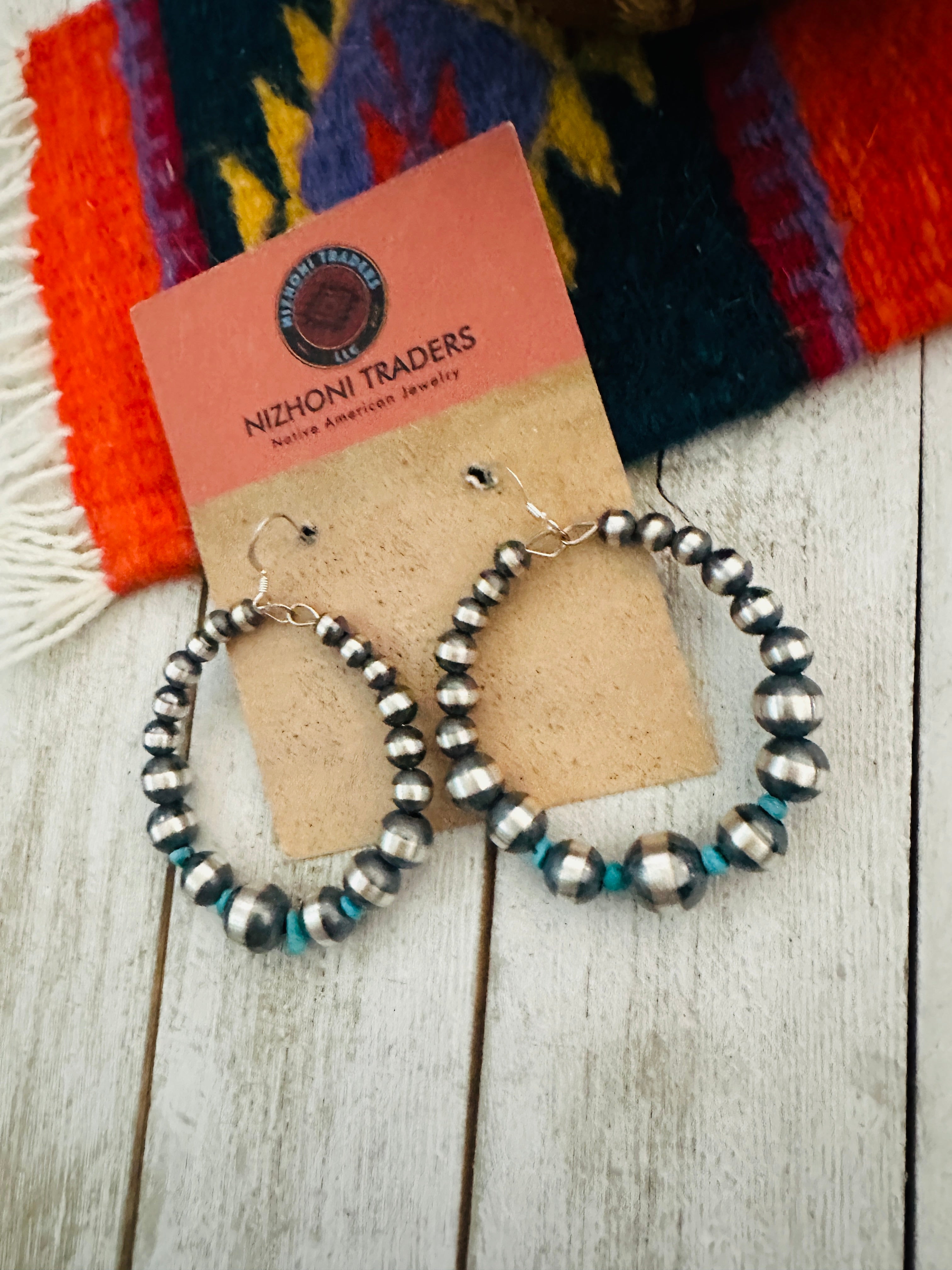 Navajo Turquoise & Sterling Silver Beaded Dangle Earrings