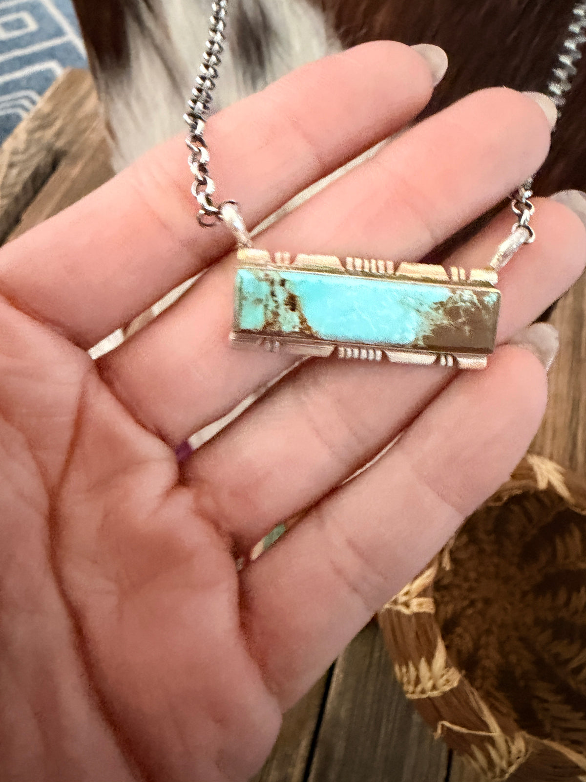 Handcrafted Turquoise & Sterling Silver Bar Necklace