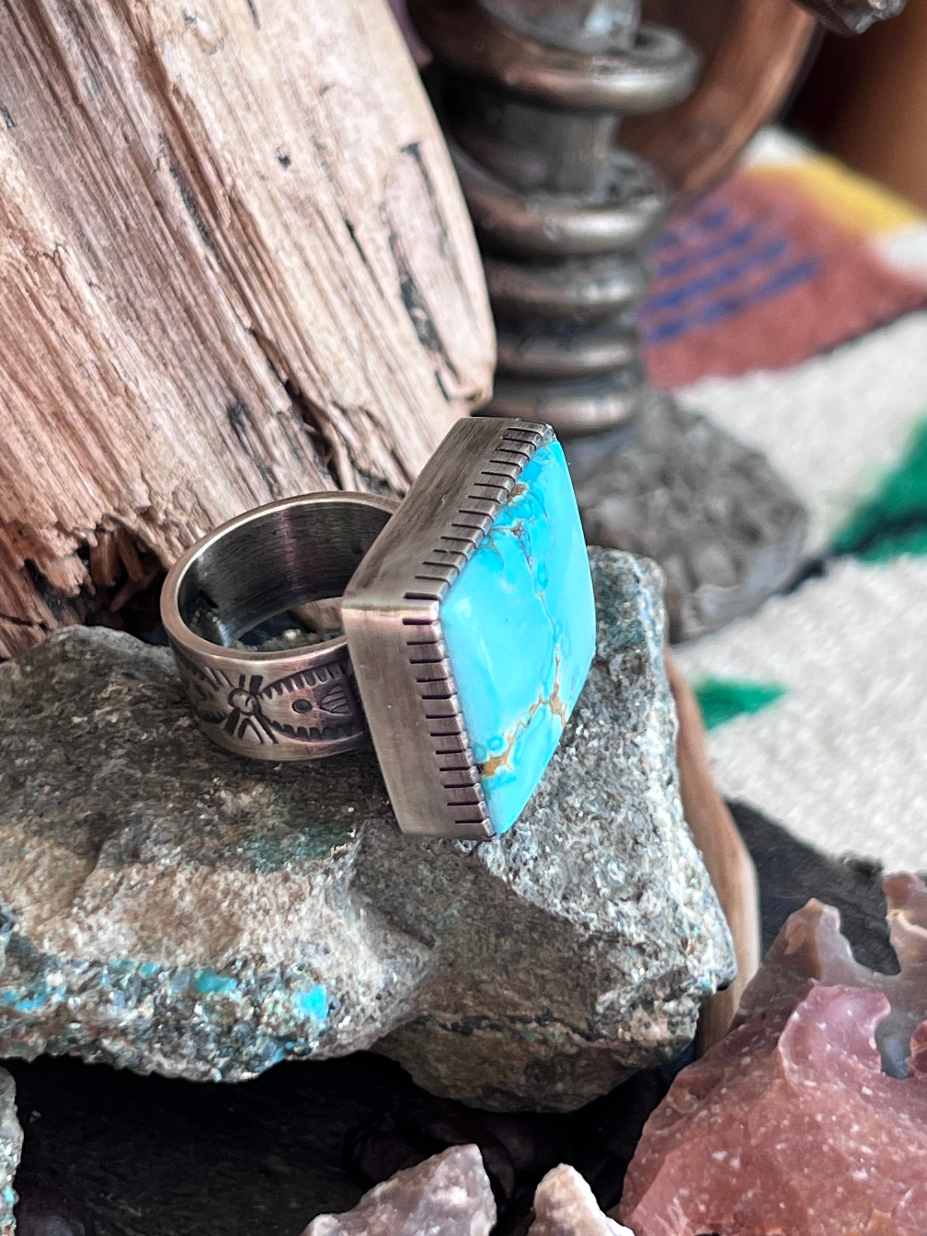 Raymond Coriz Handcrafted Sierra Bella Turquoise Cocktail Ring, Size 8