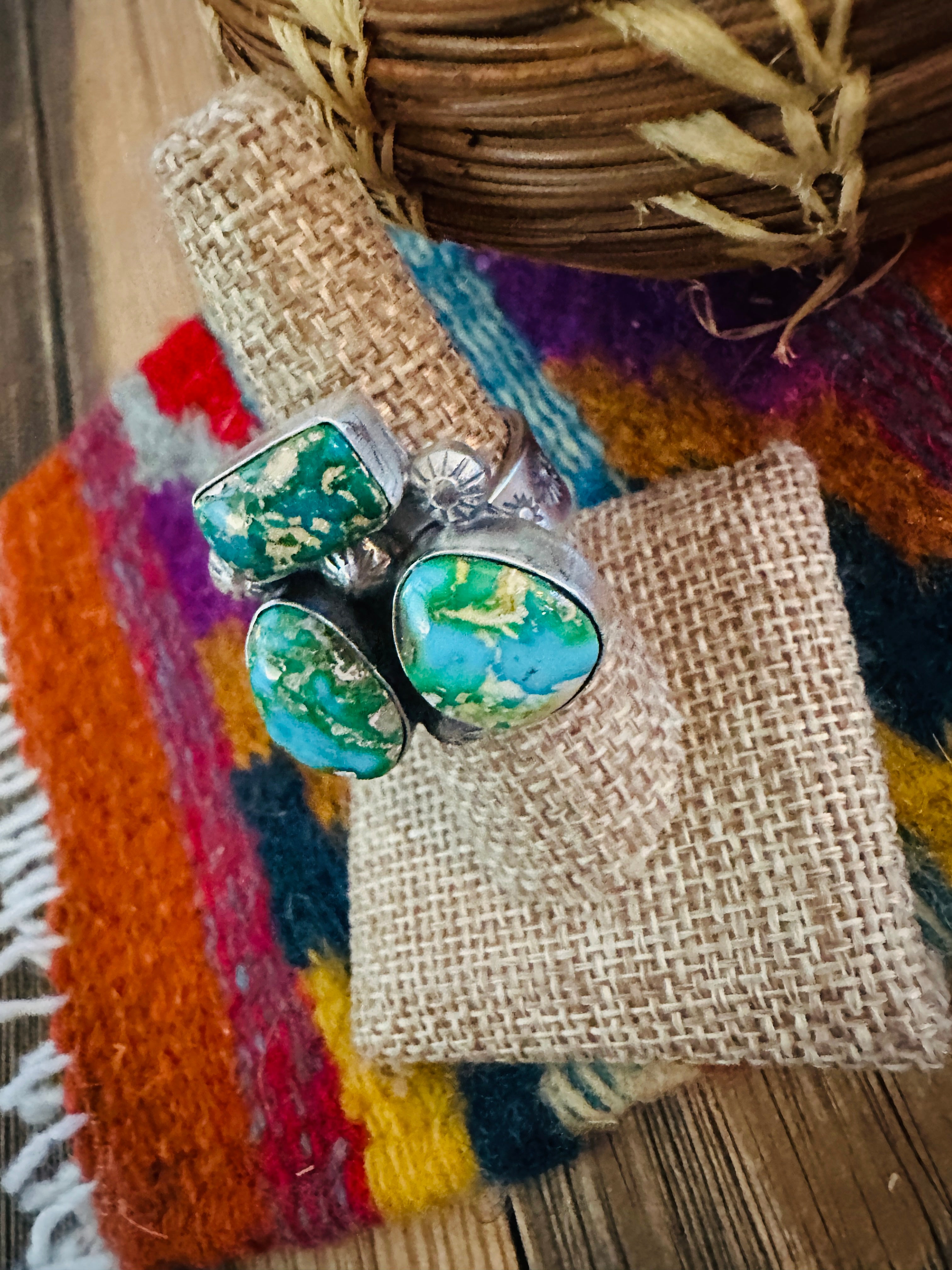 Handcrafted Sonoran Mountain Turquoise & Sterling Silver Adjustable Cluster Ring