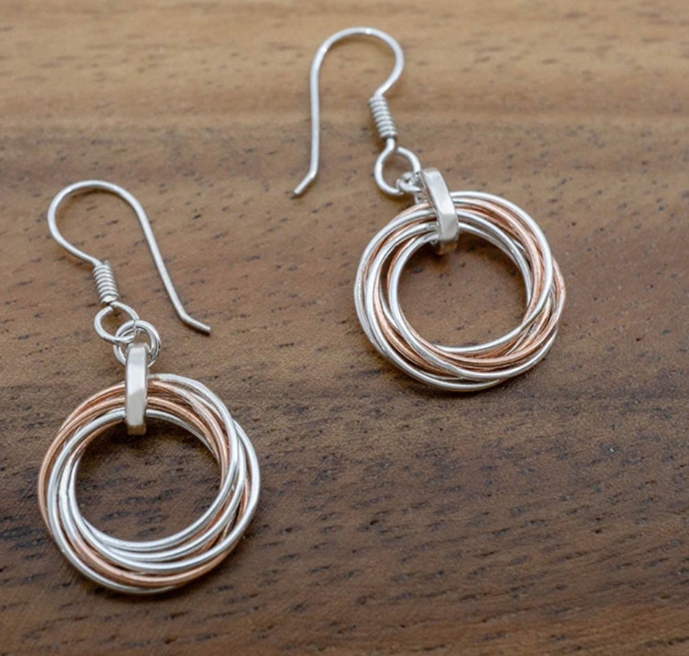 SILVER & COPPER MULTI-RINGS EARRING ON HOOK