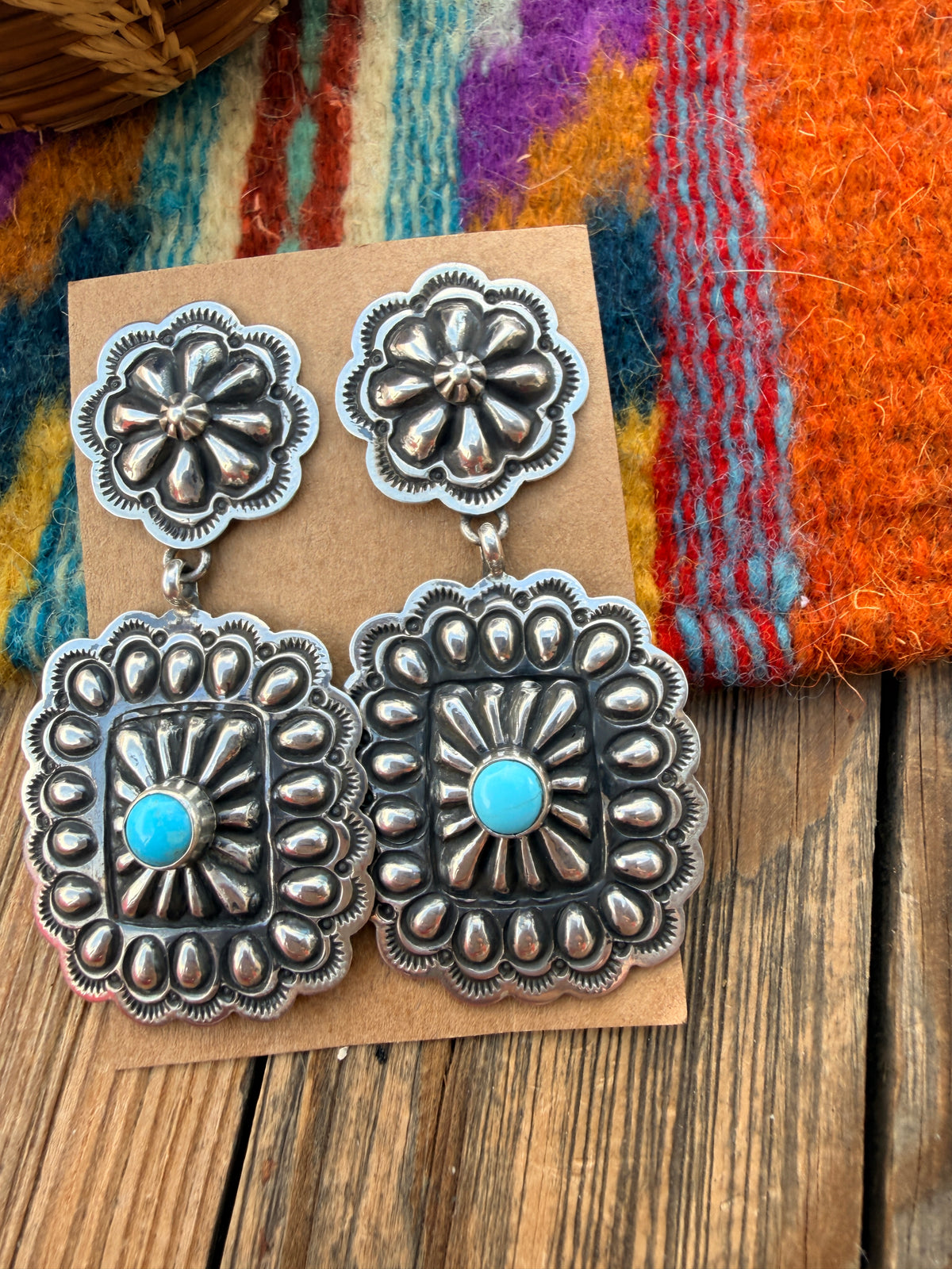 Handcrafted Turquoise & Sterling Silver Concho Dangle Earrings