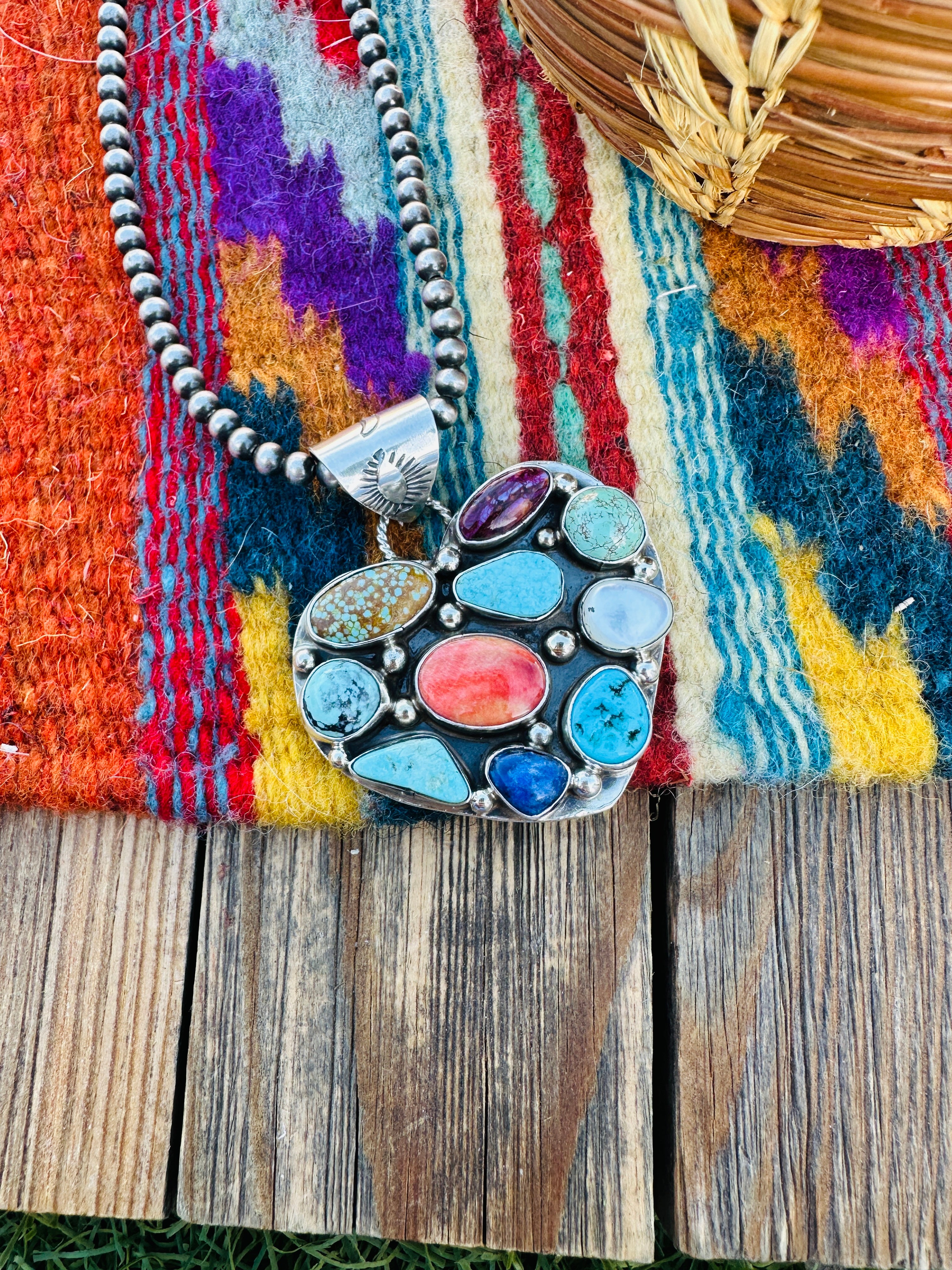 Handcrafted Multi Stone & Sterling Silver Heart Pendant by Jacqueline Silver