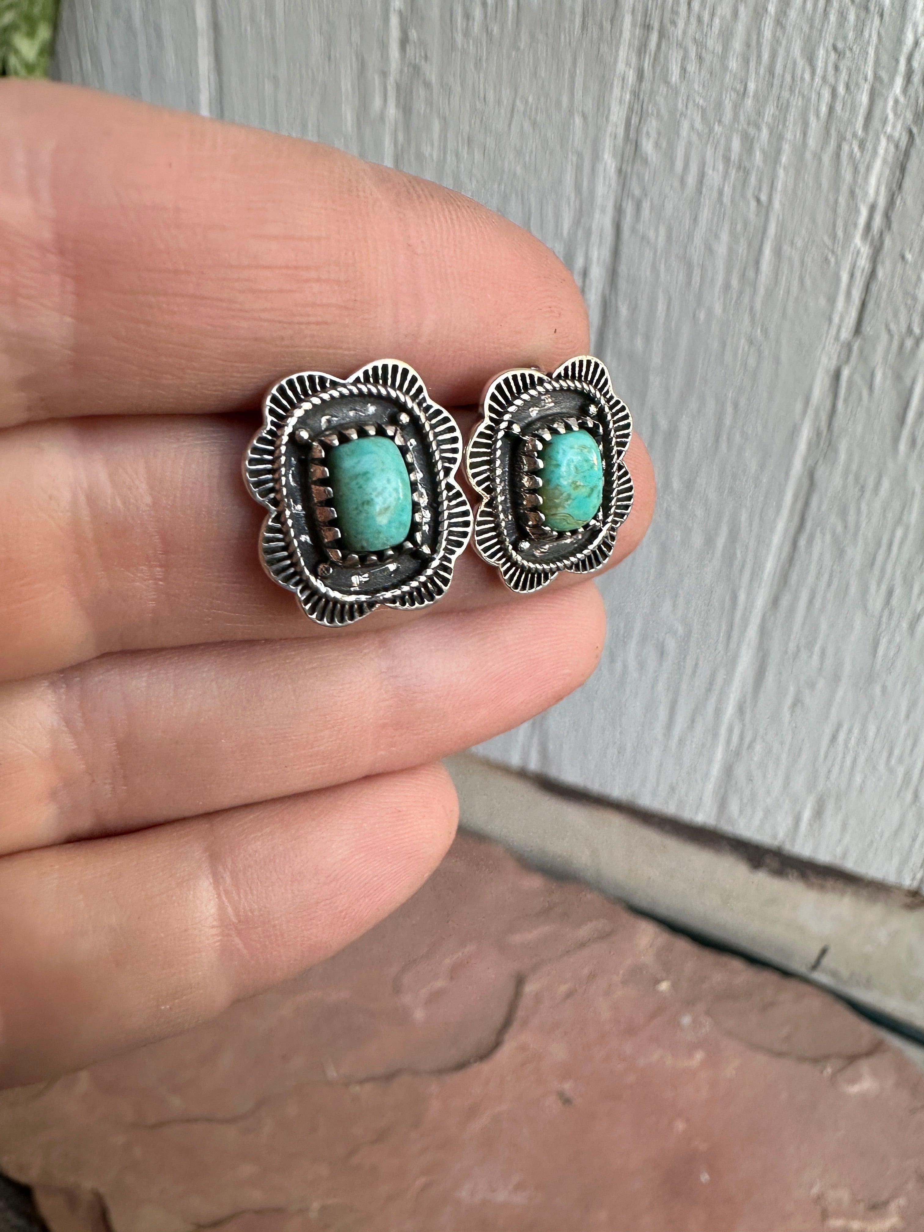 Handmade Turquoise & Sterling Silver Stud Earrings Square