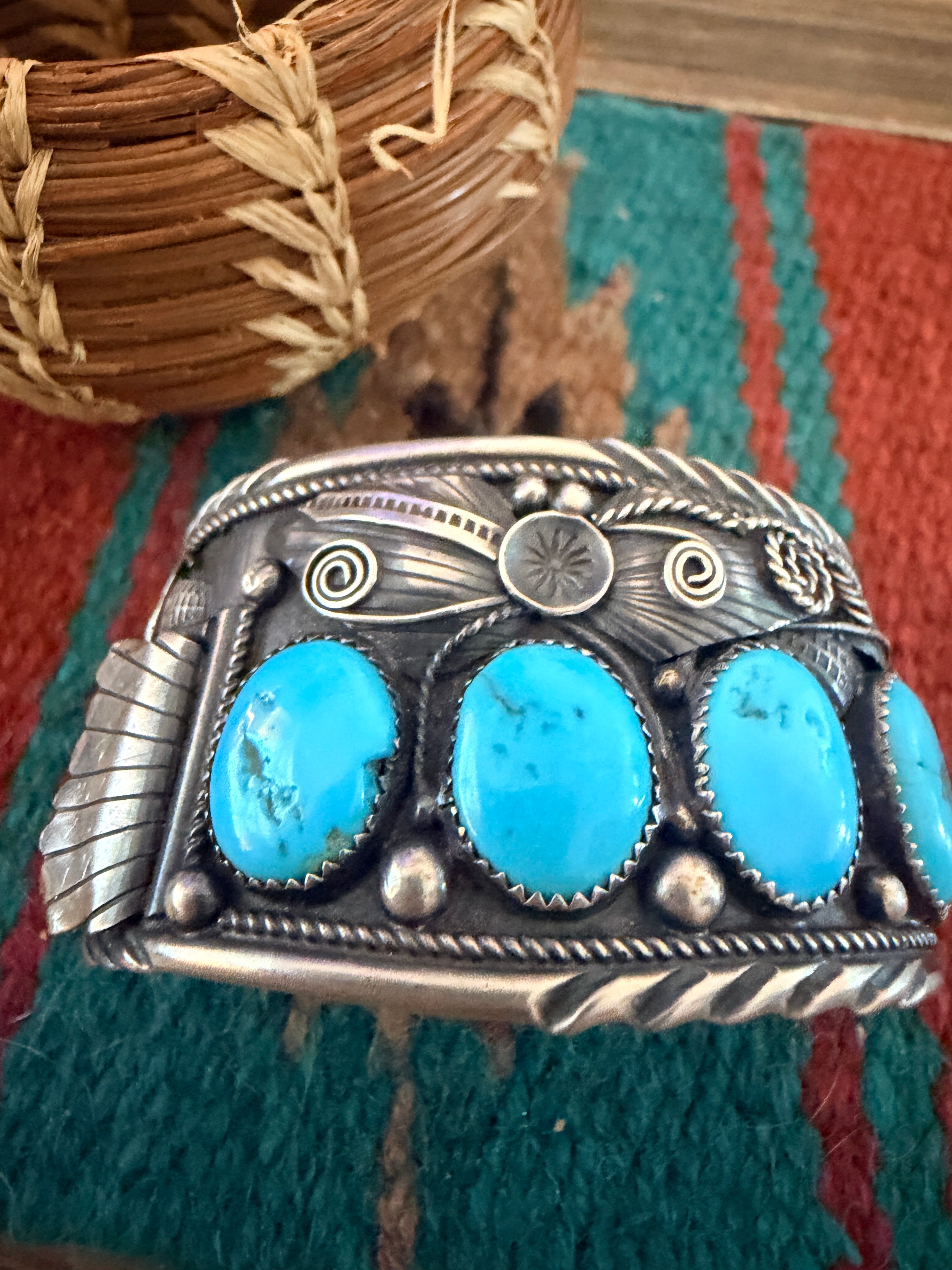 Handcrafted Old Pawn Sterling Silver & Turquoise Cuff Bracelet