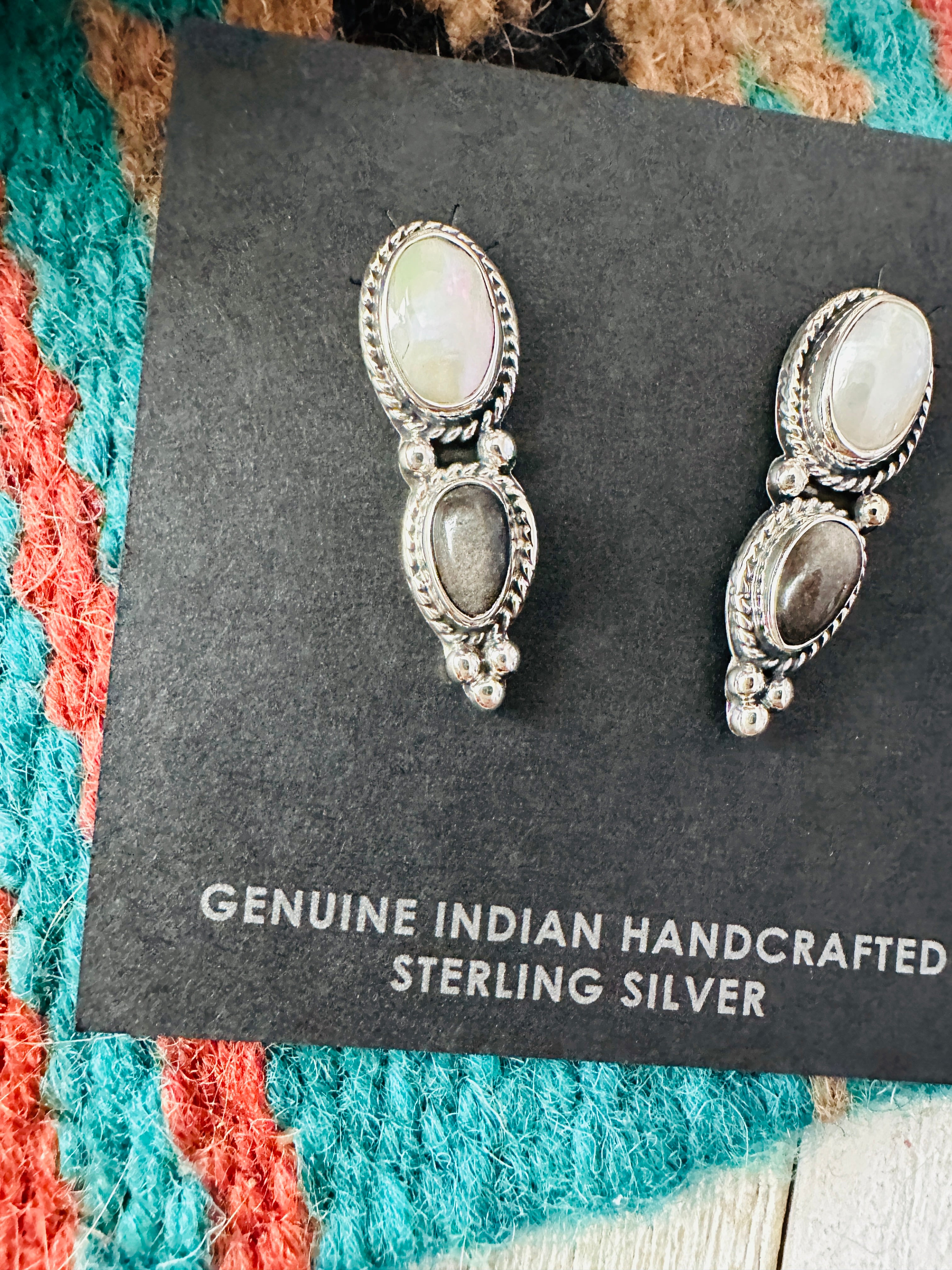 Navajo Sterling Silver, Pearl & Hematite Post Earrings