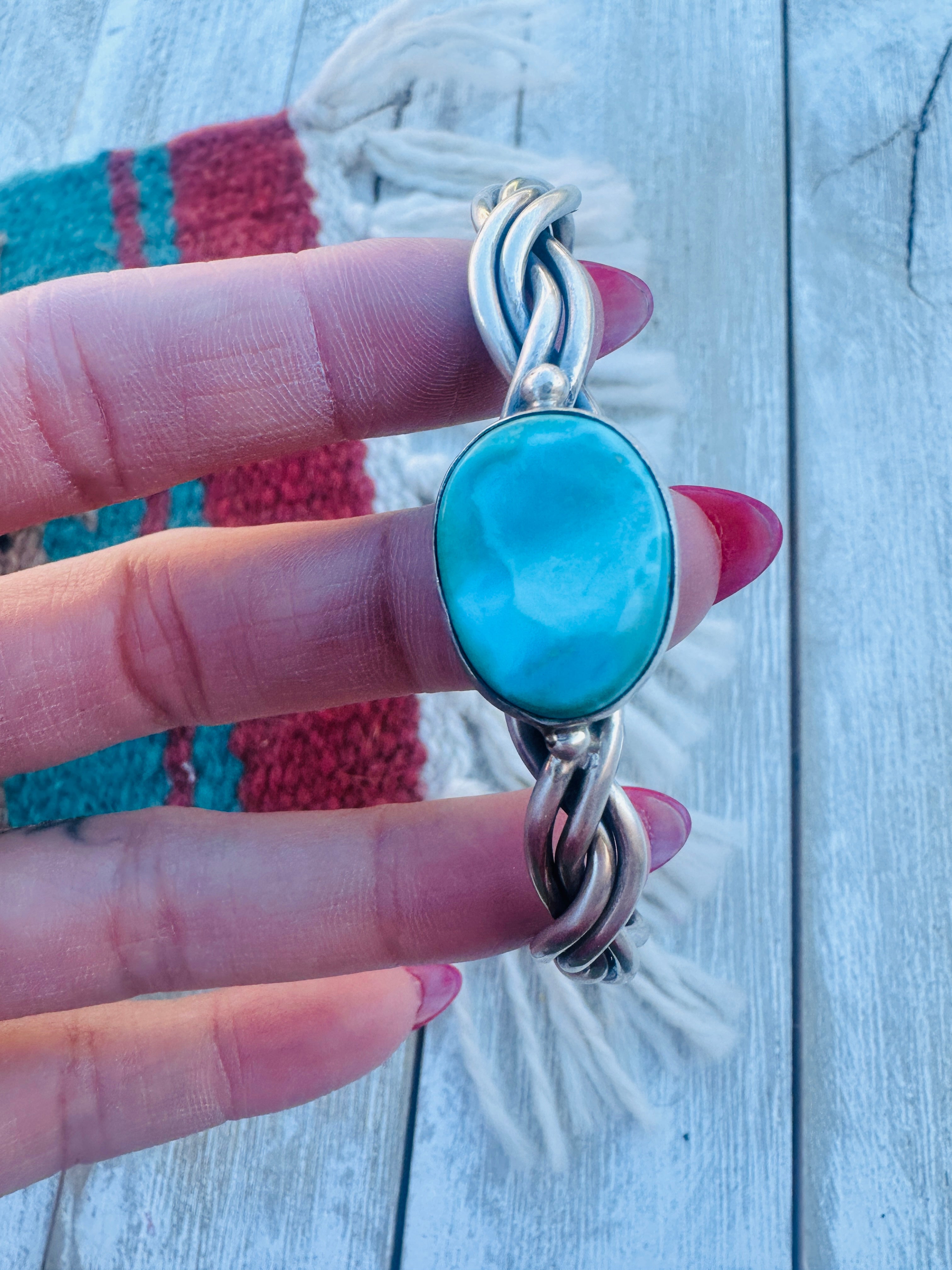 Handcrafted Twisted Sterling Silver & Turquoise Cuff Bracelet