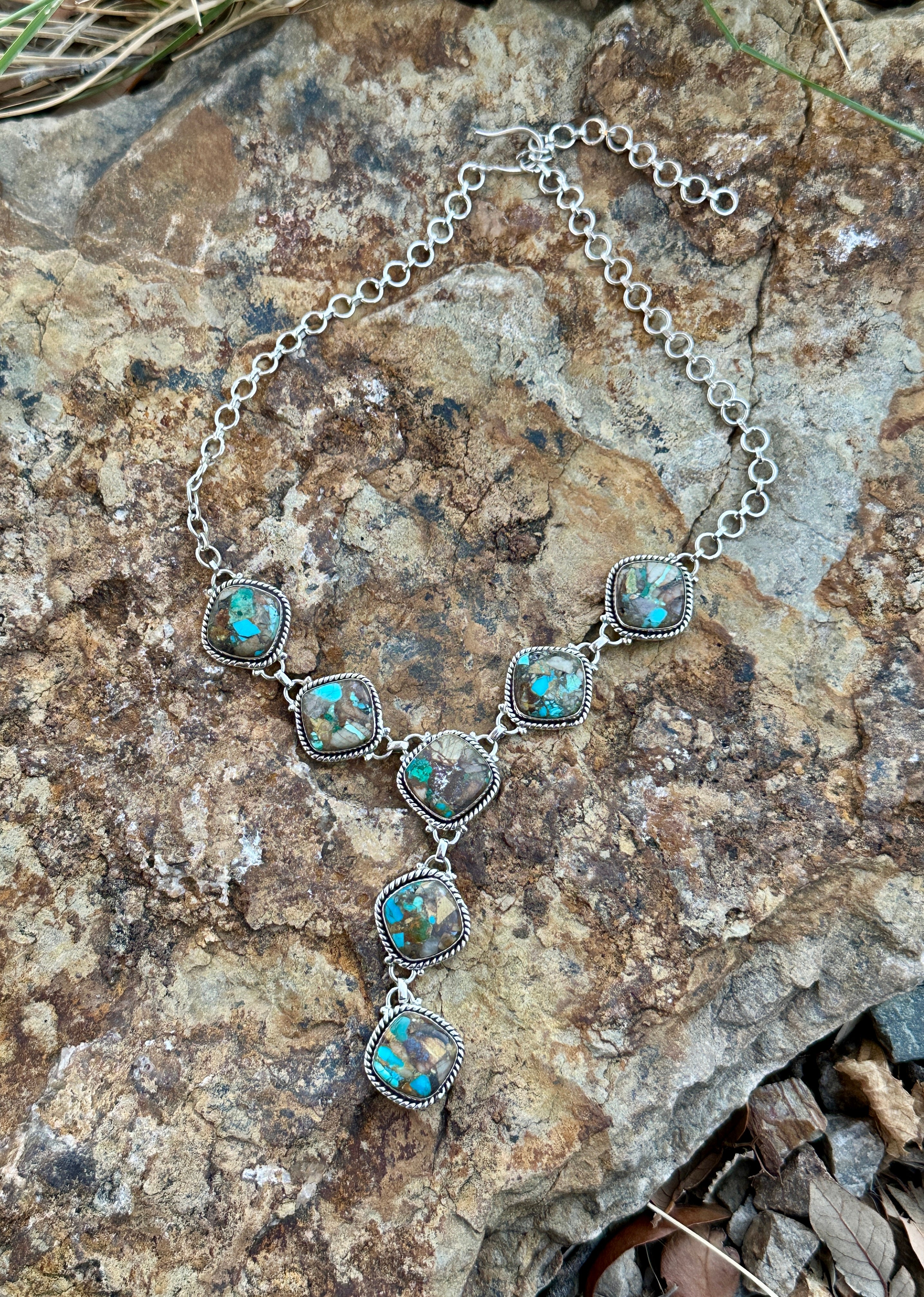 Handmade Royston Ribbon Turquoise & Sterling Silver Necklace