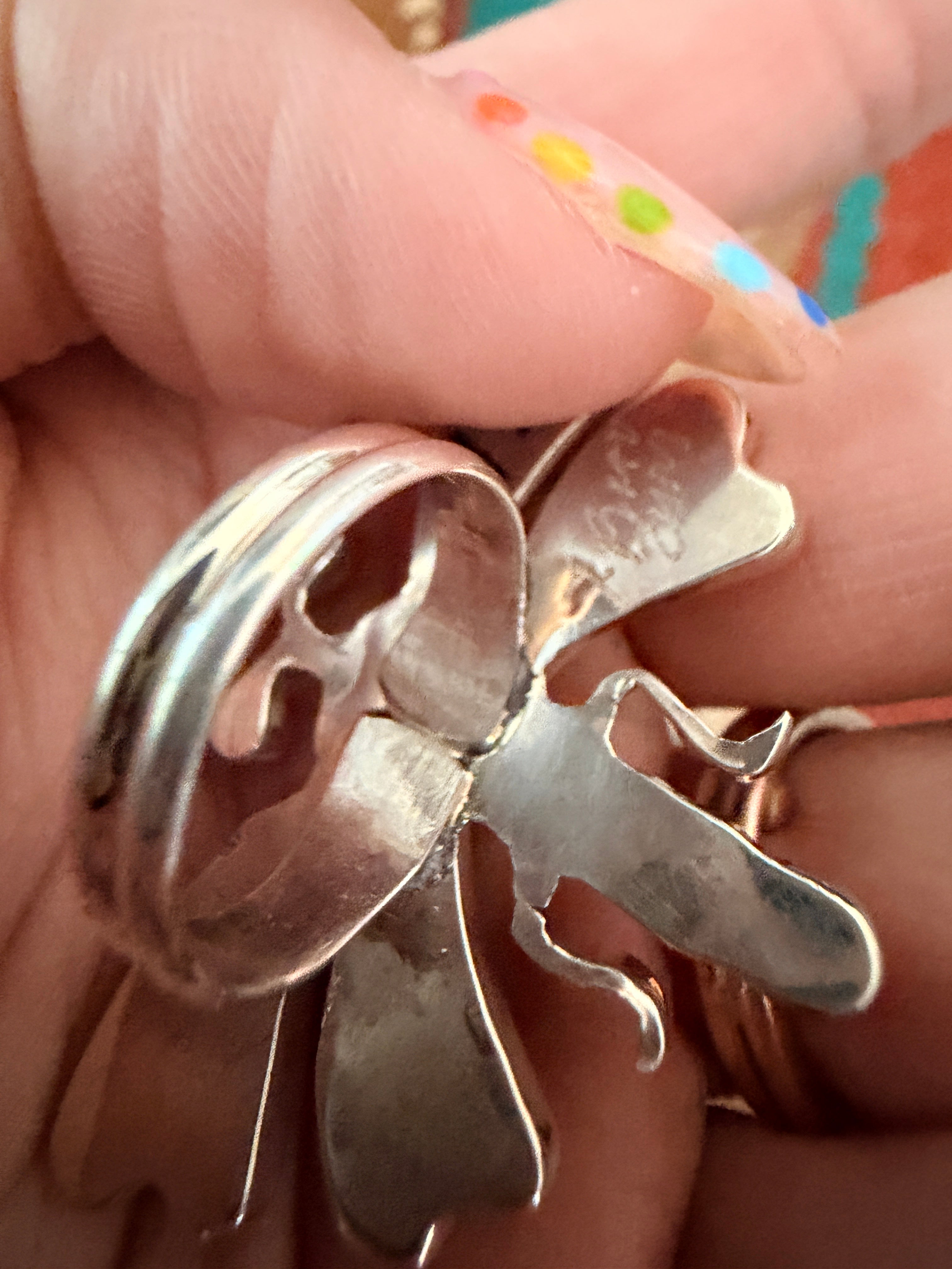Old Pawn Handcrafted Multi Stone & Sterling Silver Dragonfly Ring Size 5