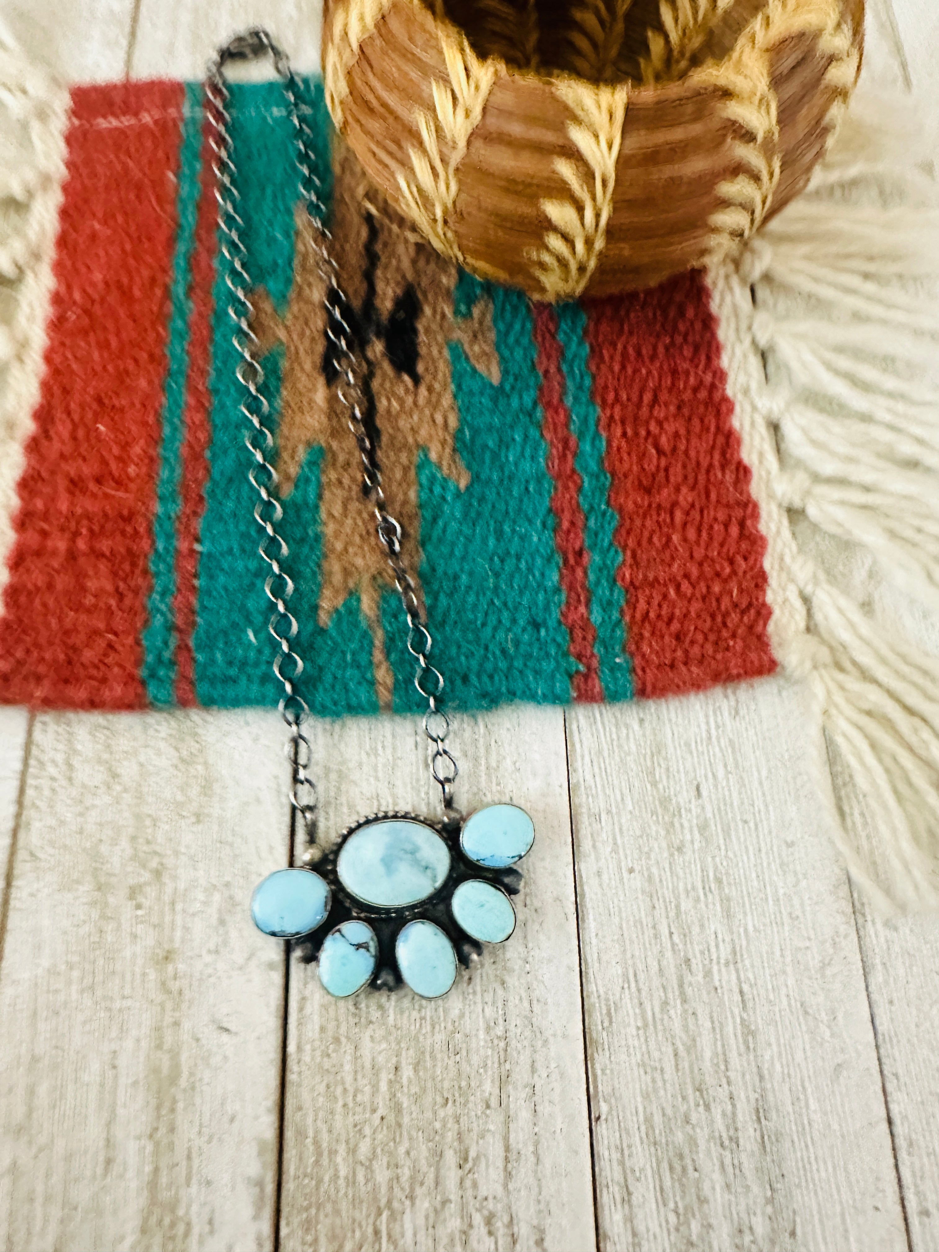 Handcrafted Sterling Silver & Golden Hills Turquoise Cluster Necklace