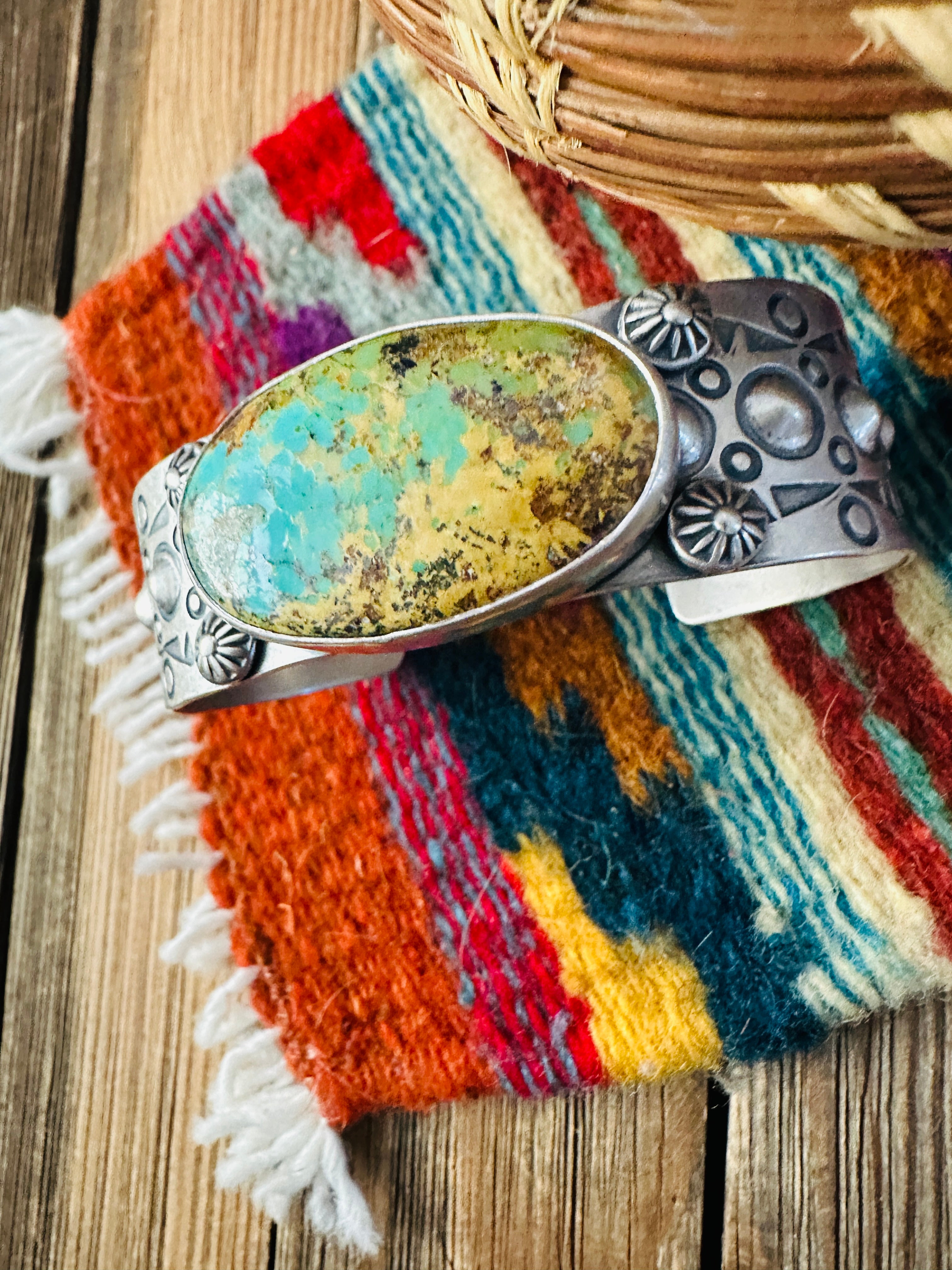 Handcrafted Royston Turquoise & Sterling Silver Cuff Bracelet by Benson Shorty