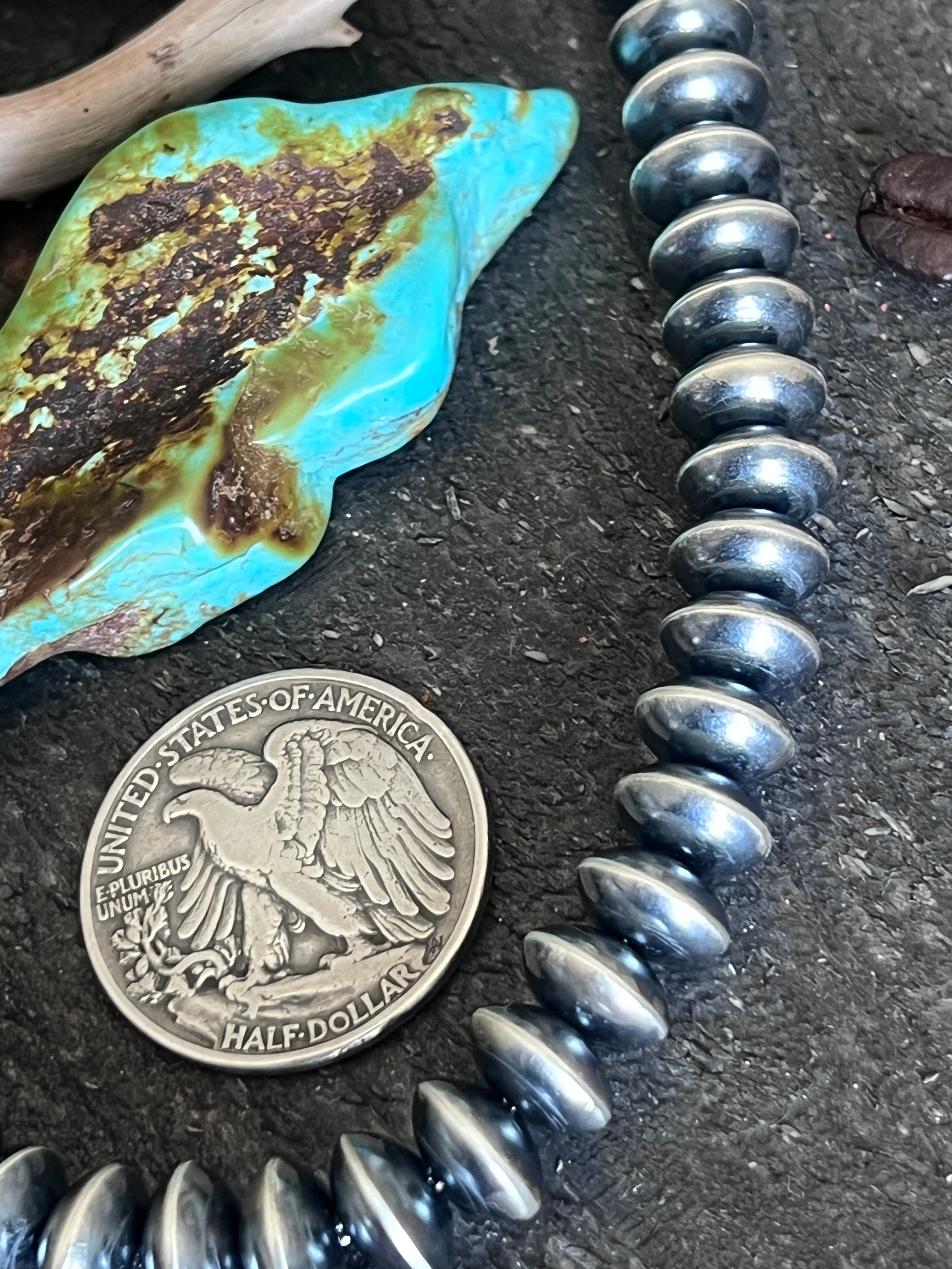 Handcrafted 11mm Sterling Silver Saucer Pearl Bead Necklace by Michelle Jameson, 23-1/2 inches