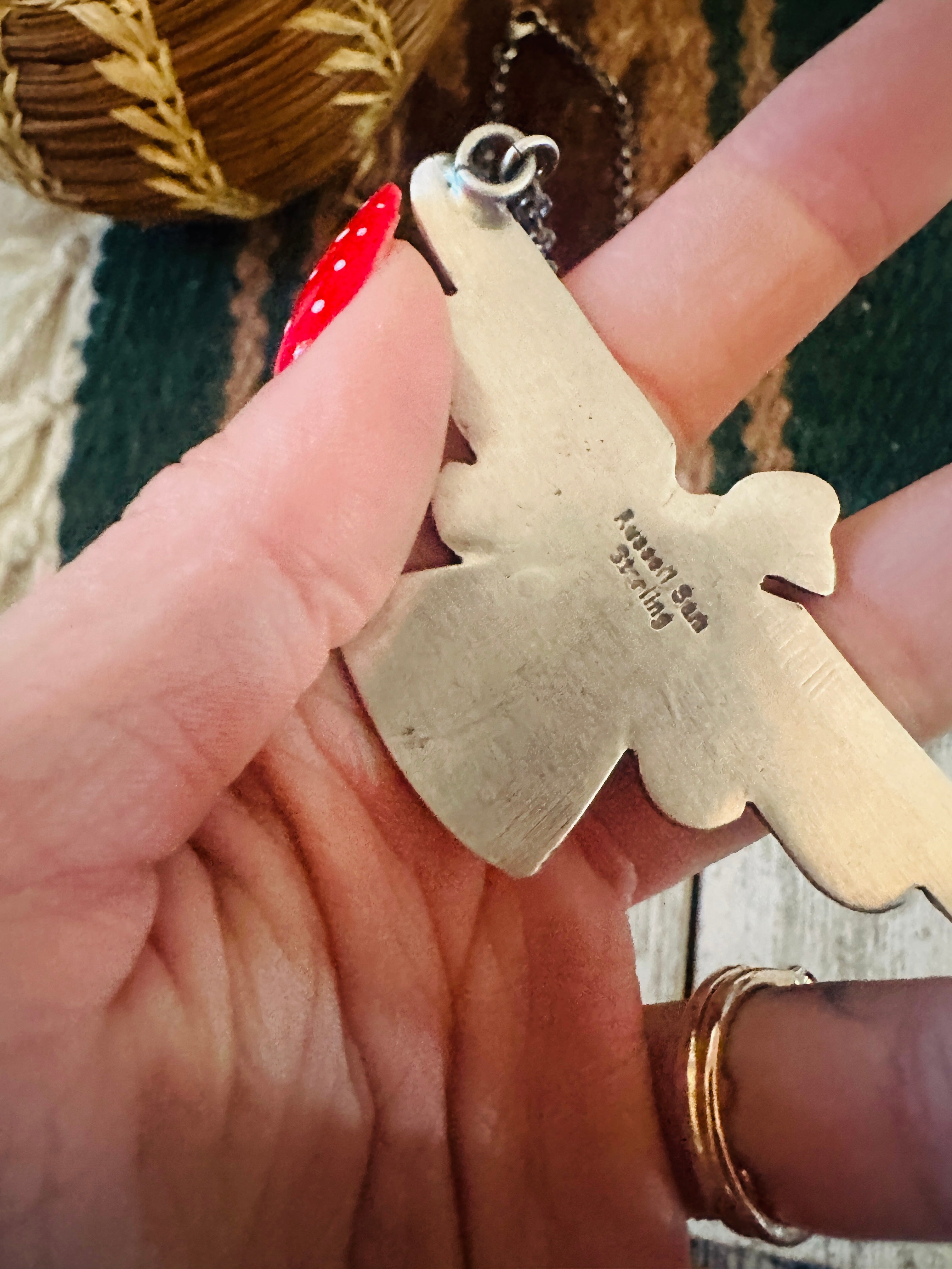 Handcrafted Turquoise & Sterling Silver Thunderbird Necklace by Russell Sam