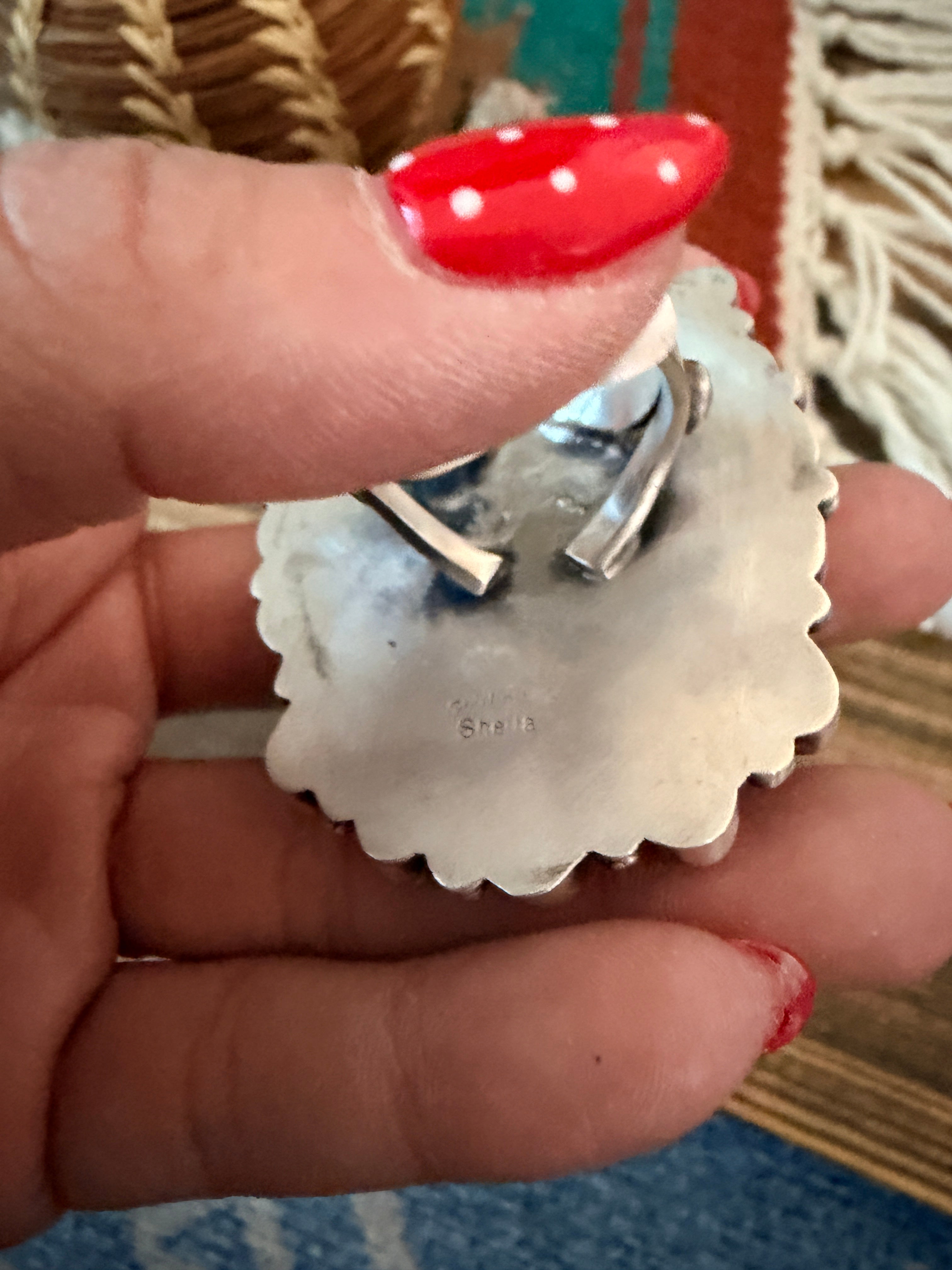 Handcrafted Spiny Oyster, Turquoise & Sterling Silver Cluster Ring by Sheila Becenti Size 10