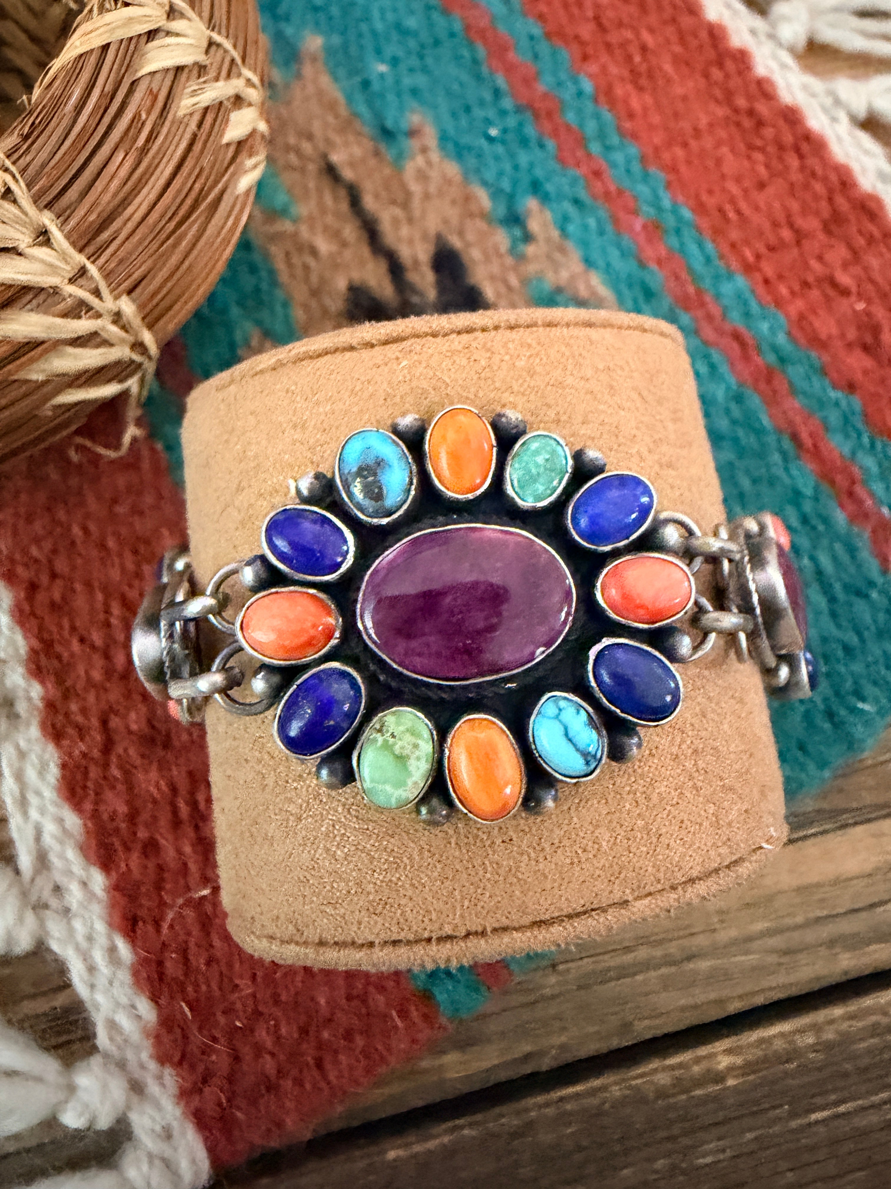 Handcrafted Sterling Silver & Multi Stone Cluster Link Bracelet by Betty Tom