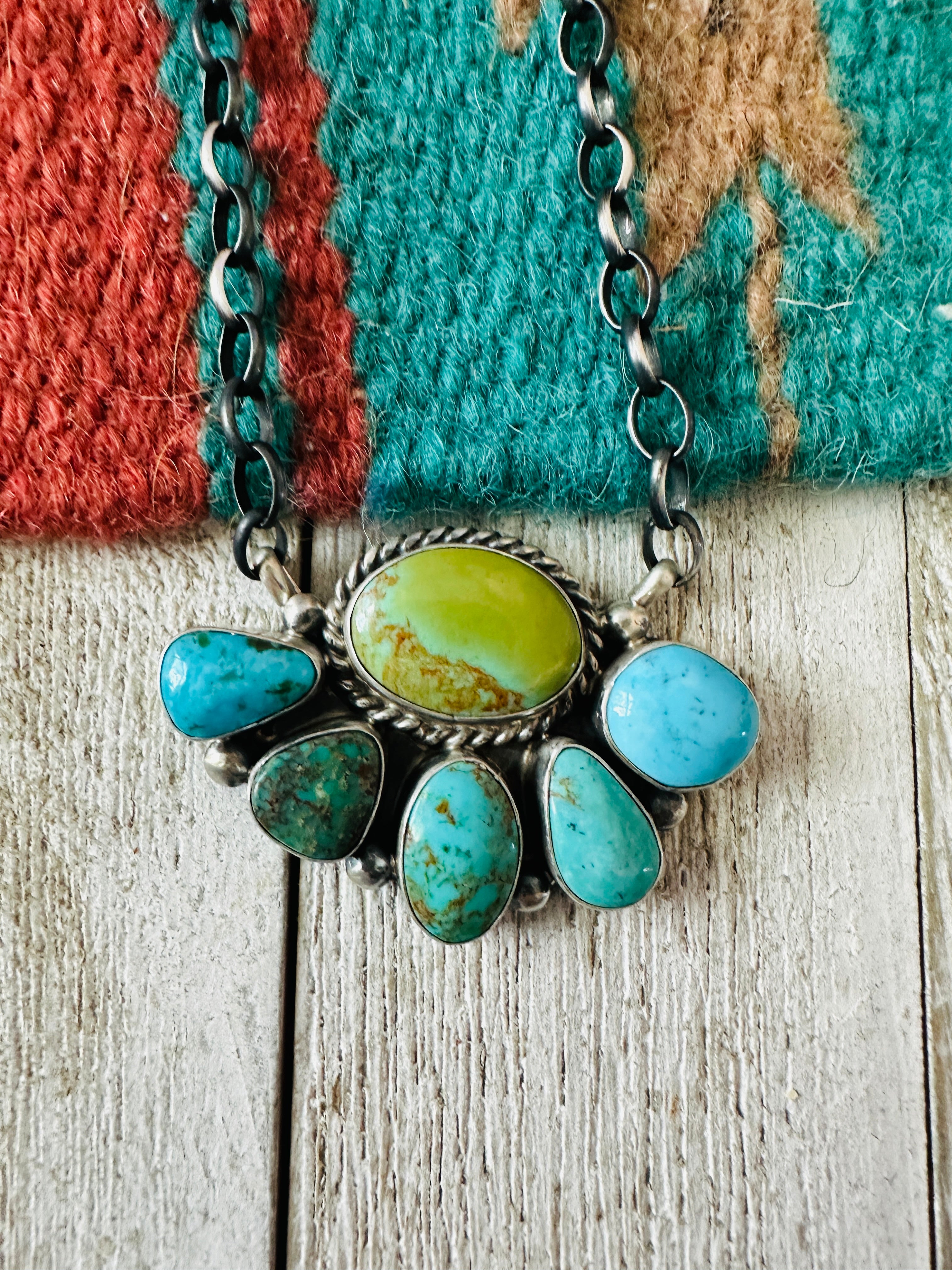 Handcrafted Sterling Silver & Turquoise Cluster Necklace by Elouise Kee