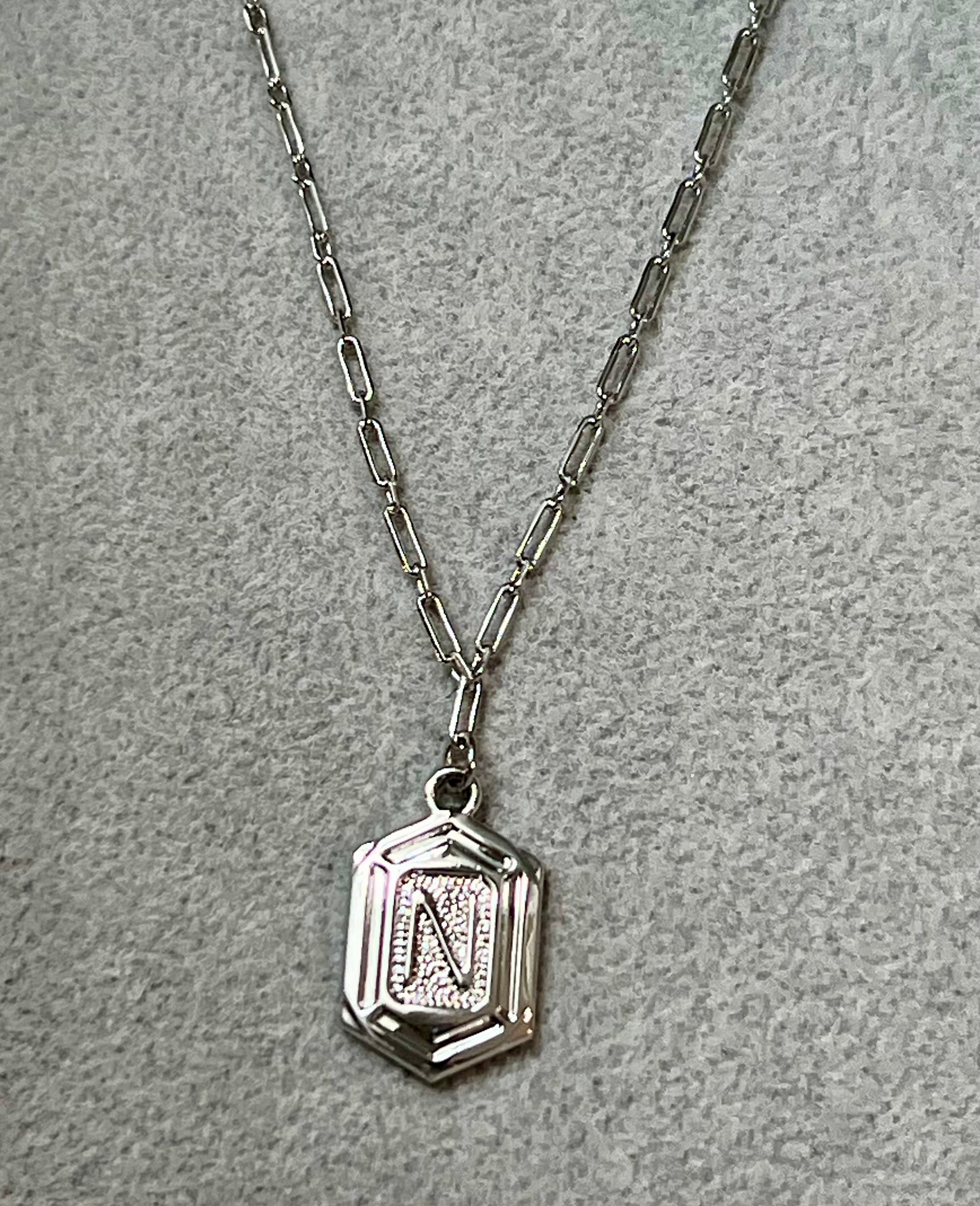 Hexagon Tag Initial “N” Pendant Necklace
