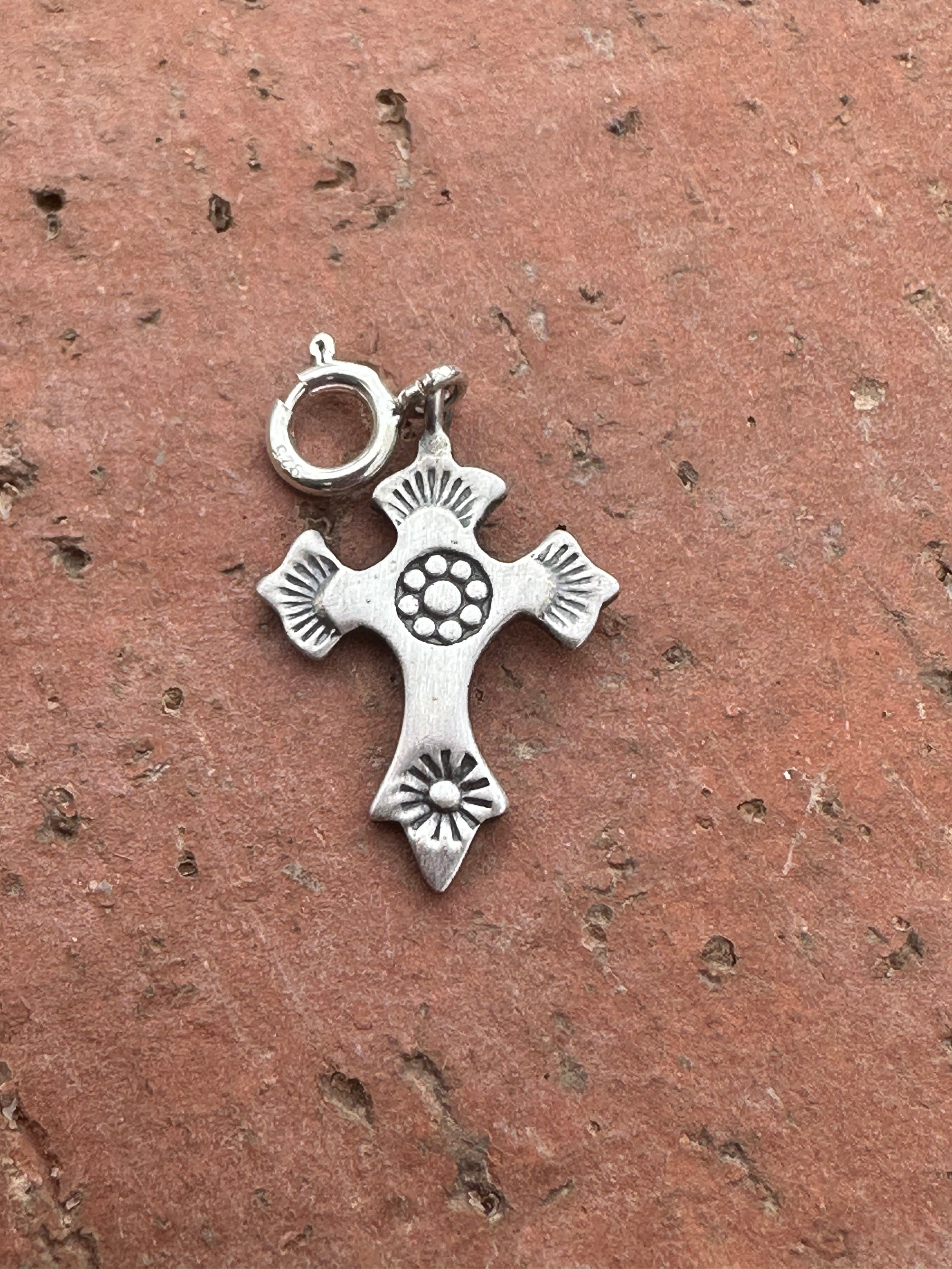 Sterling Silver Hand Stamped Cross Charm