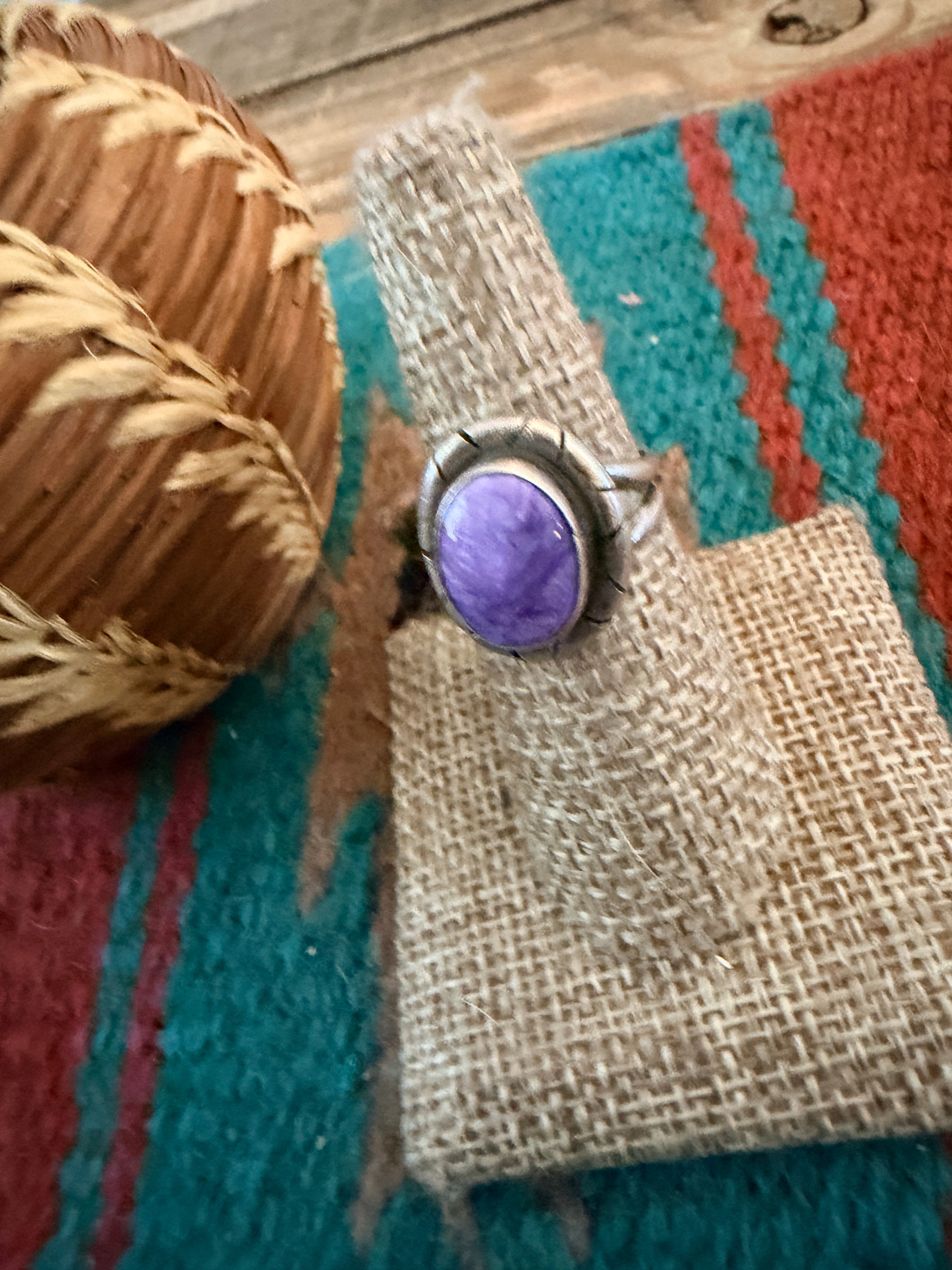 Handcrafted Charoite & Sterling Silver Ring Size 7