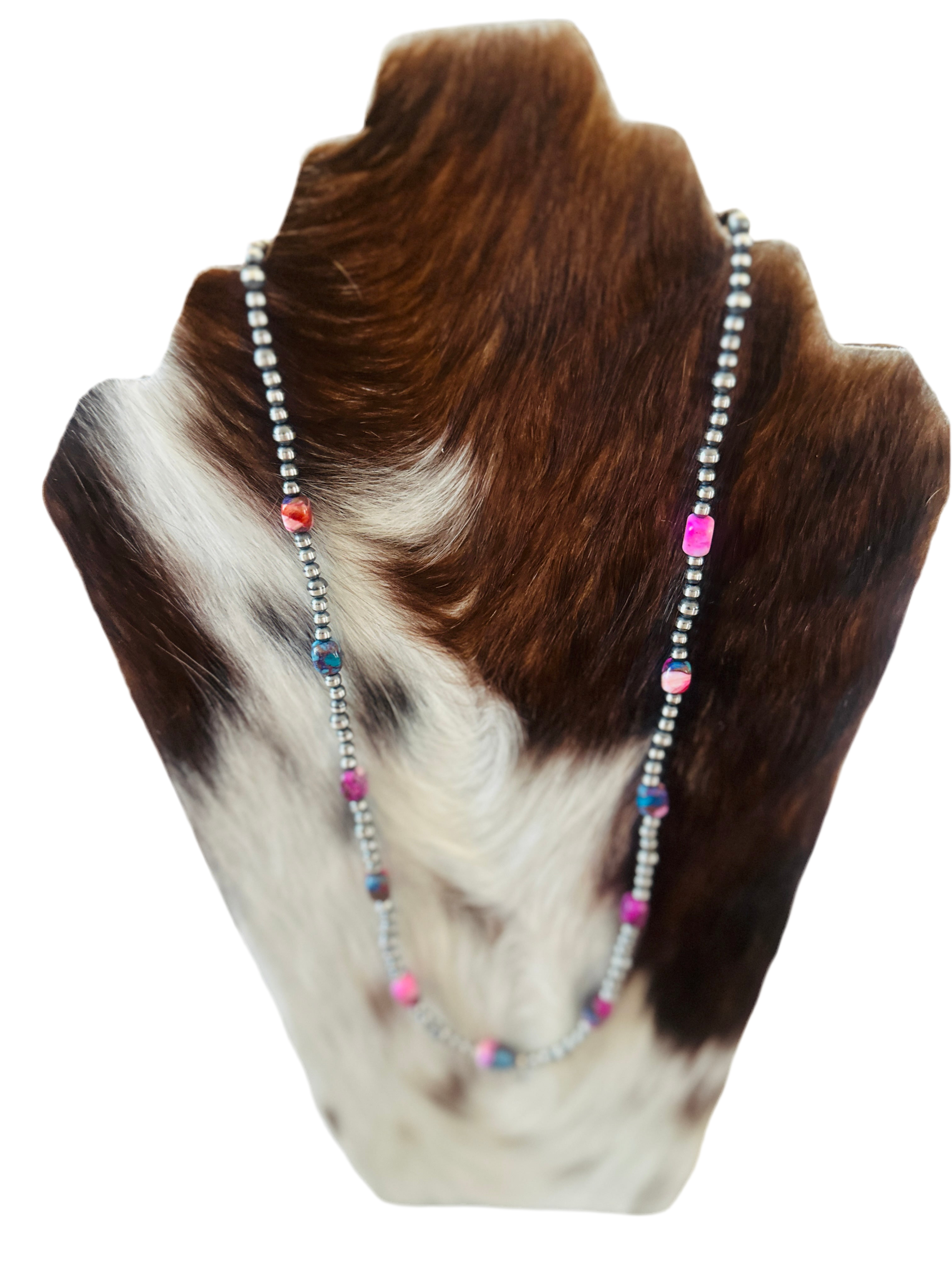 Handcrafted Sterling Silver & Pink Dream Mojave  Beaded 24” Necklace