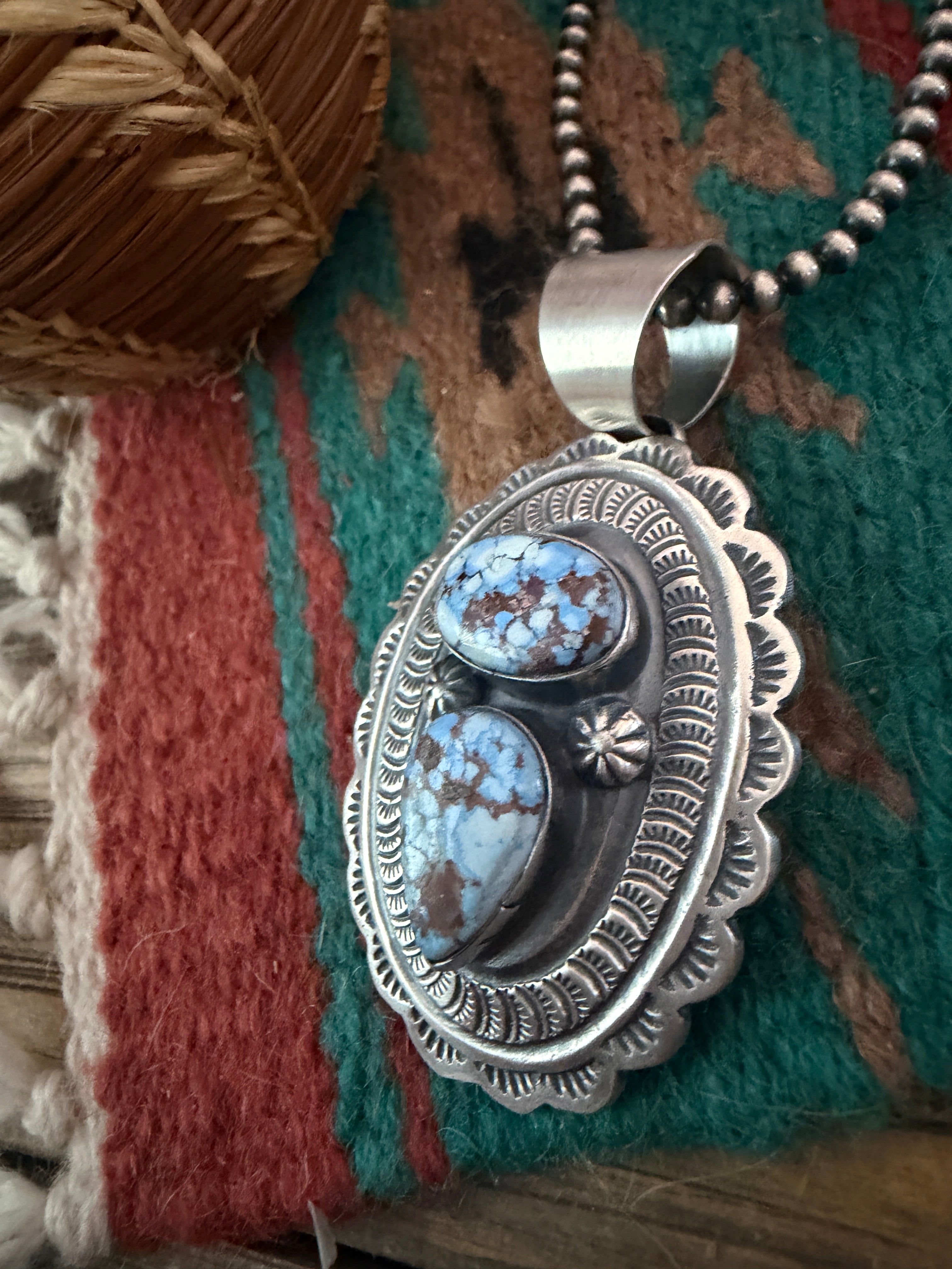 Handcrafted Sterling Silver & Golden Hills Turquoise Concho Pendant by Chimney Butte
