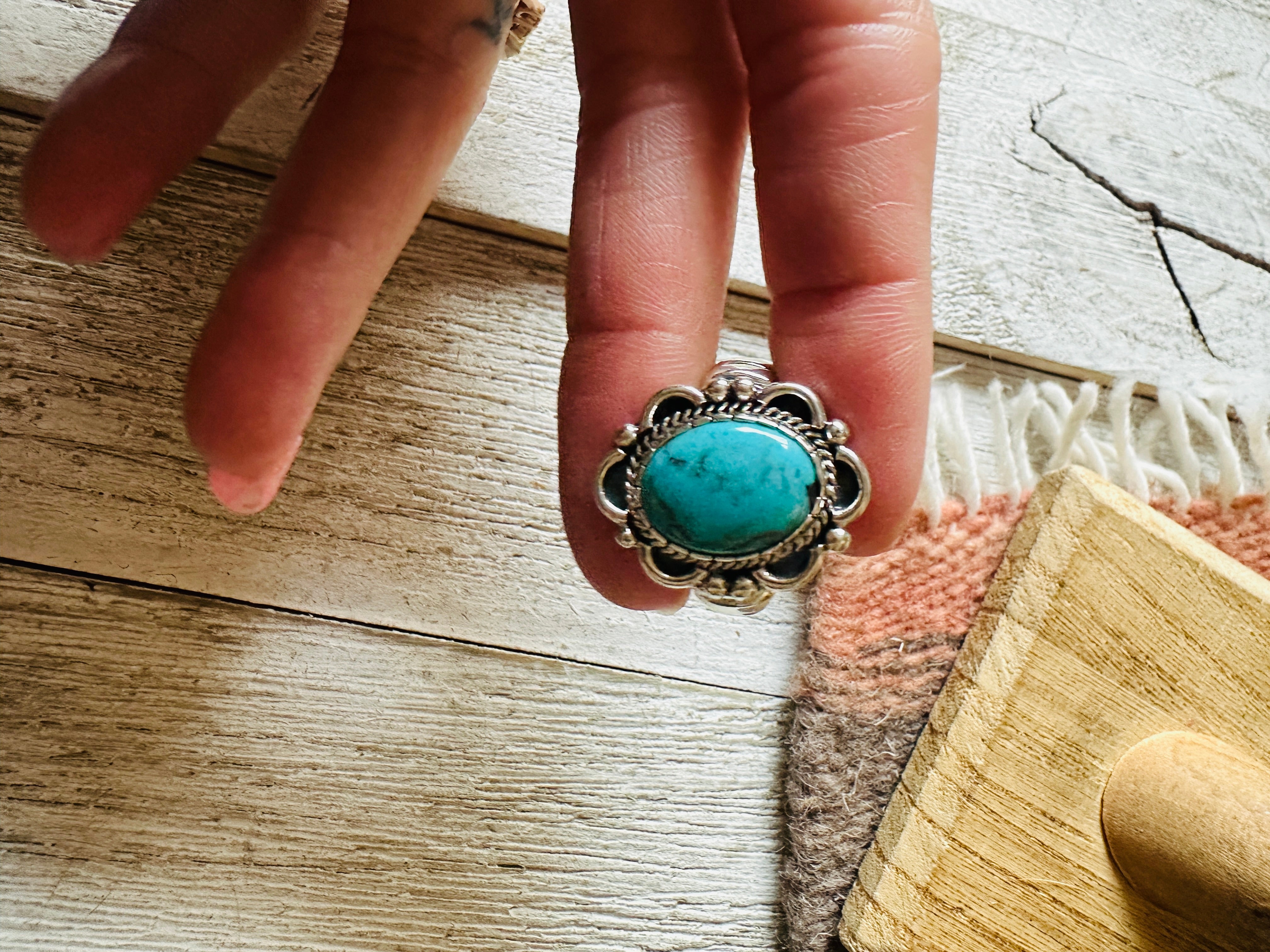 Navajo Turquoise & Sterling Silver Ring Size 8