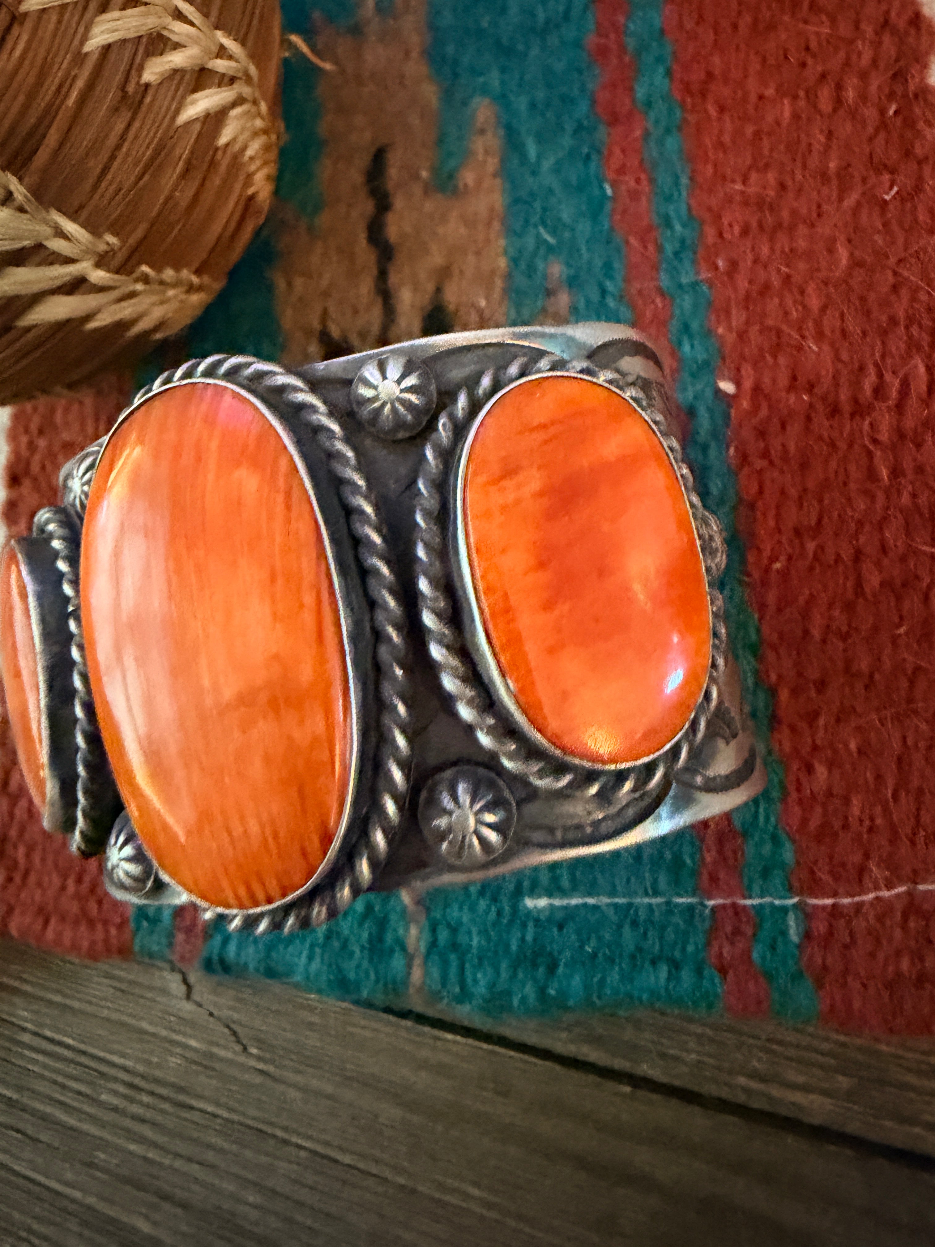 Handcrafted Orange Spiny & Sterling Silver Cuff Bracelet by Chimney Butte