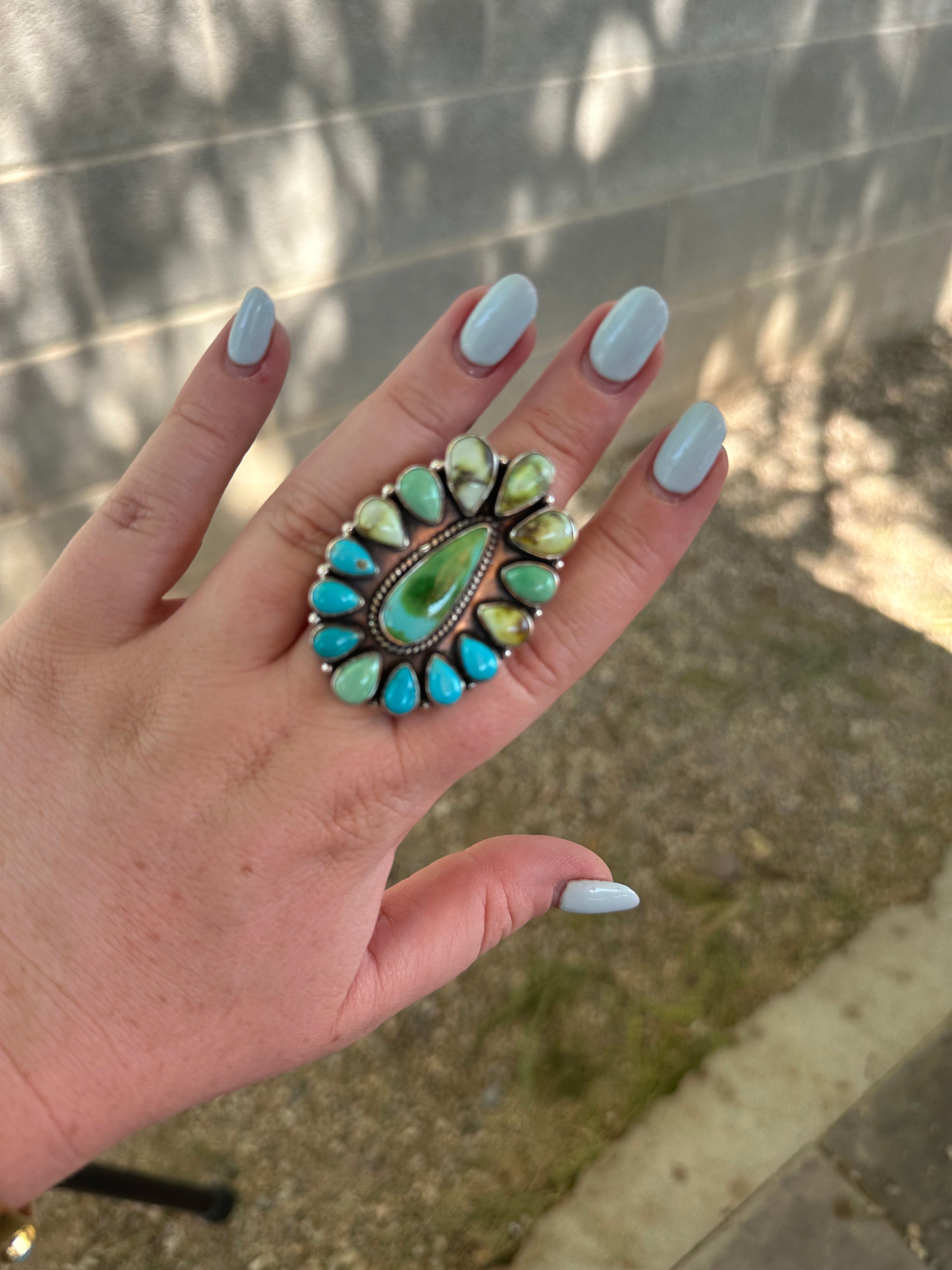 Beautiful Handmade Palomino Turquoise, Sonoran Turquoise And Sterling Silver Adjustable Ring