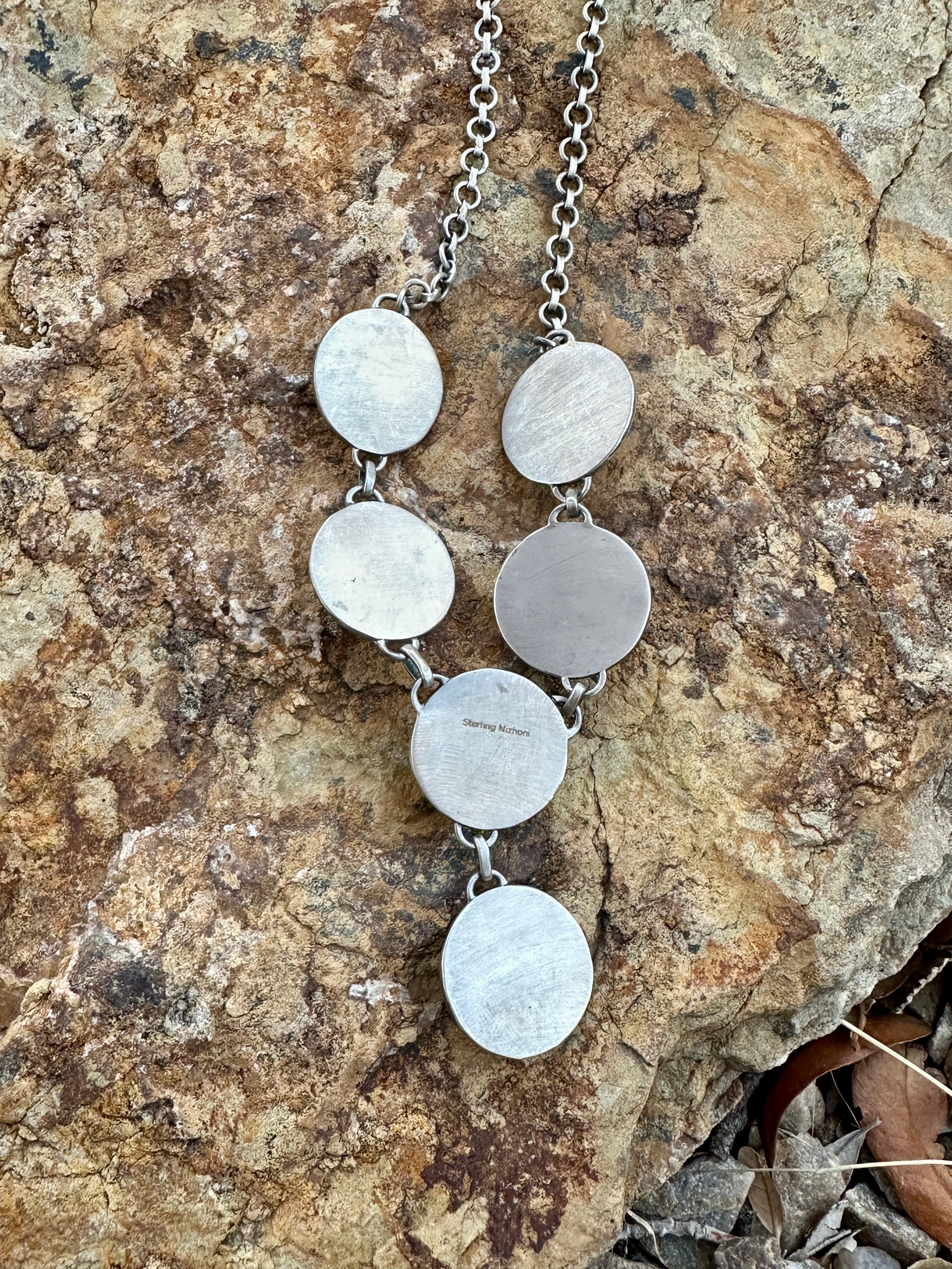 Handmade Turquoise & Sterling Silver Concho Lariat Necklace