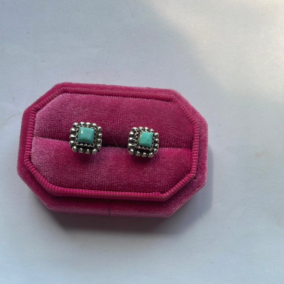 Nizhoni Handmade Turquoise & Sterling Silver Square Stud Earrings