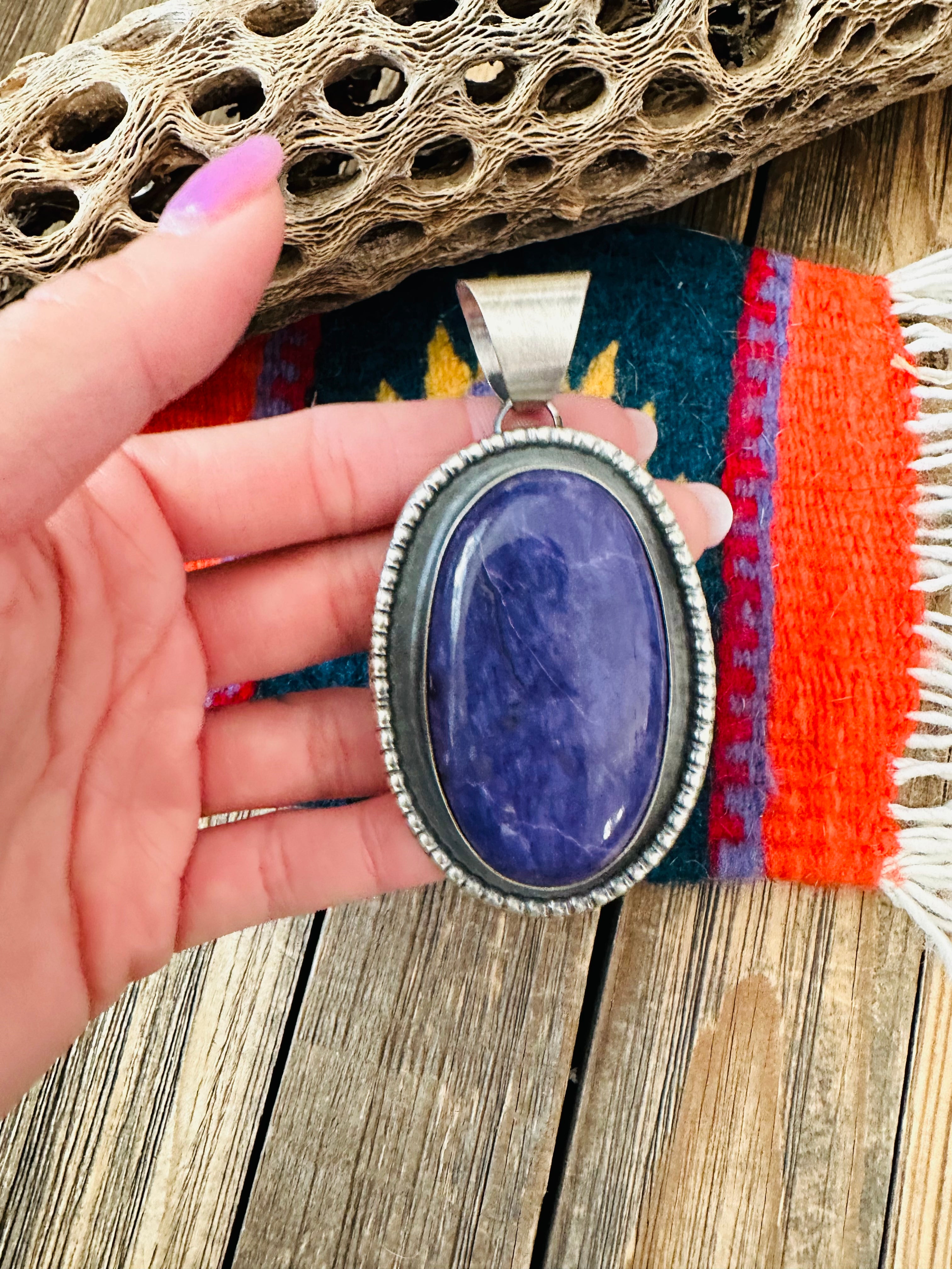 Navajo Charoite and Sterling Silver Star Pendant