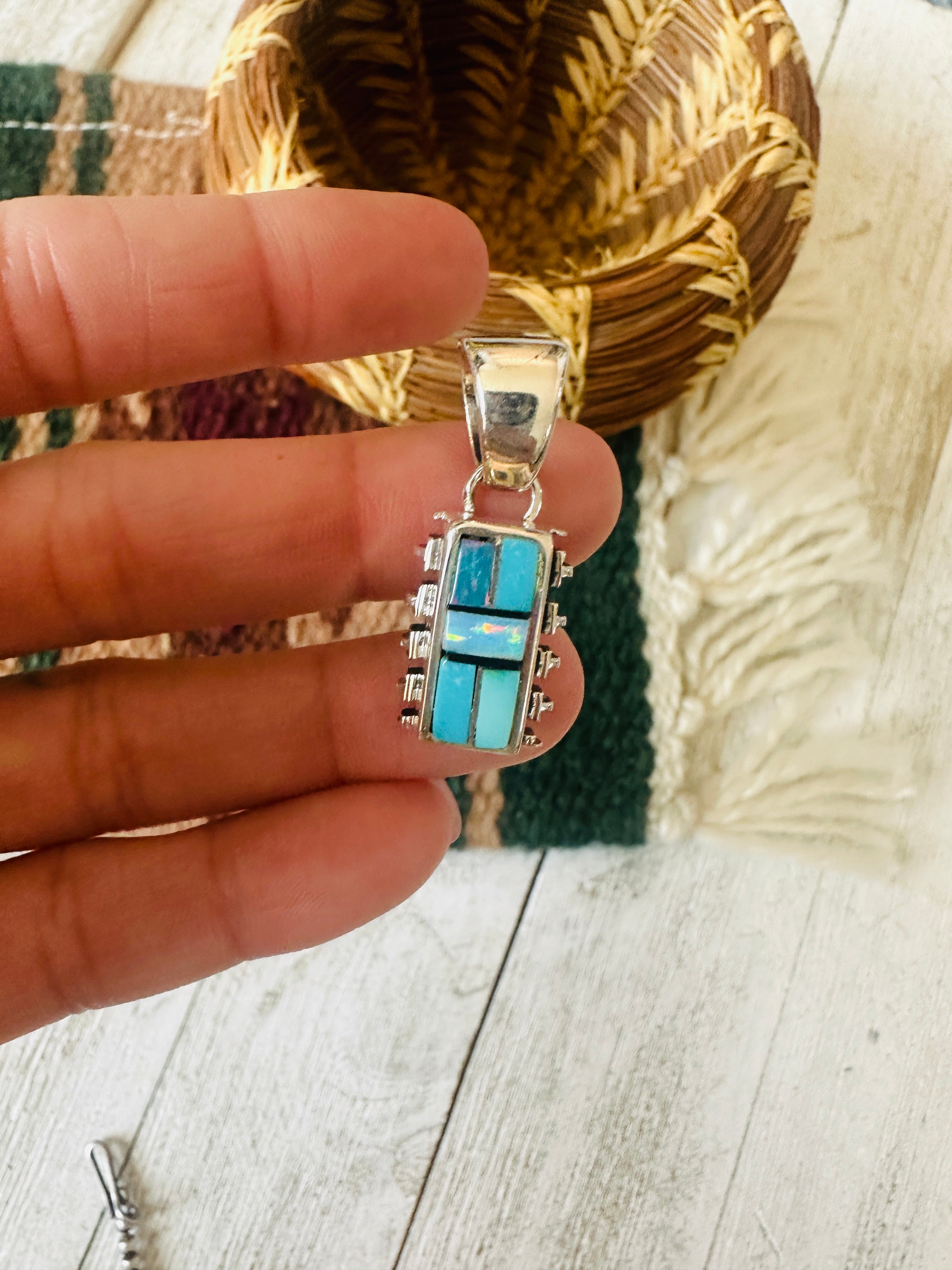 Navajo Multi Stone & Sterling Silver Inlay Pendant