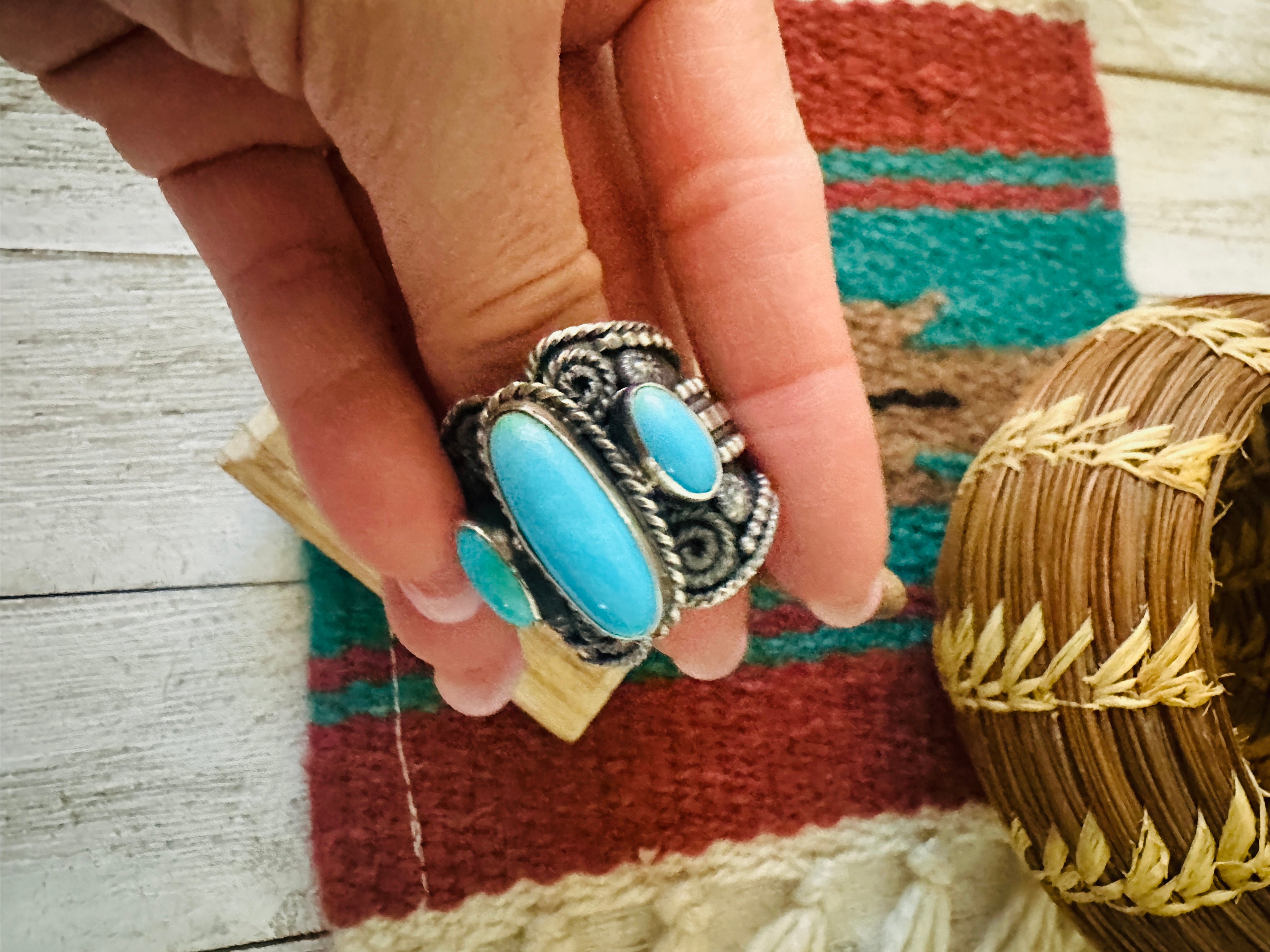 Navajo Sterling Silver and Turquoise Ring Size 9 by Hemerson Brown