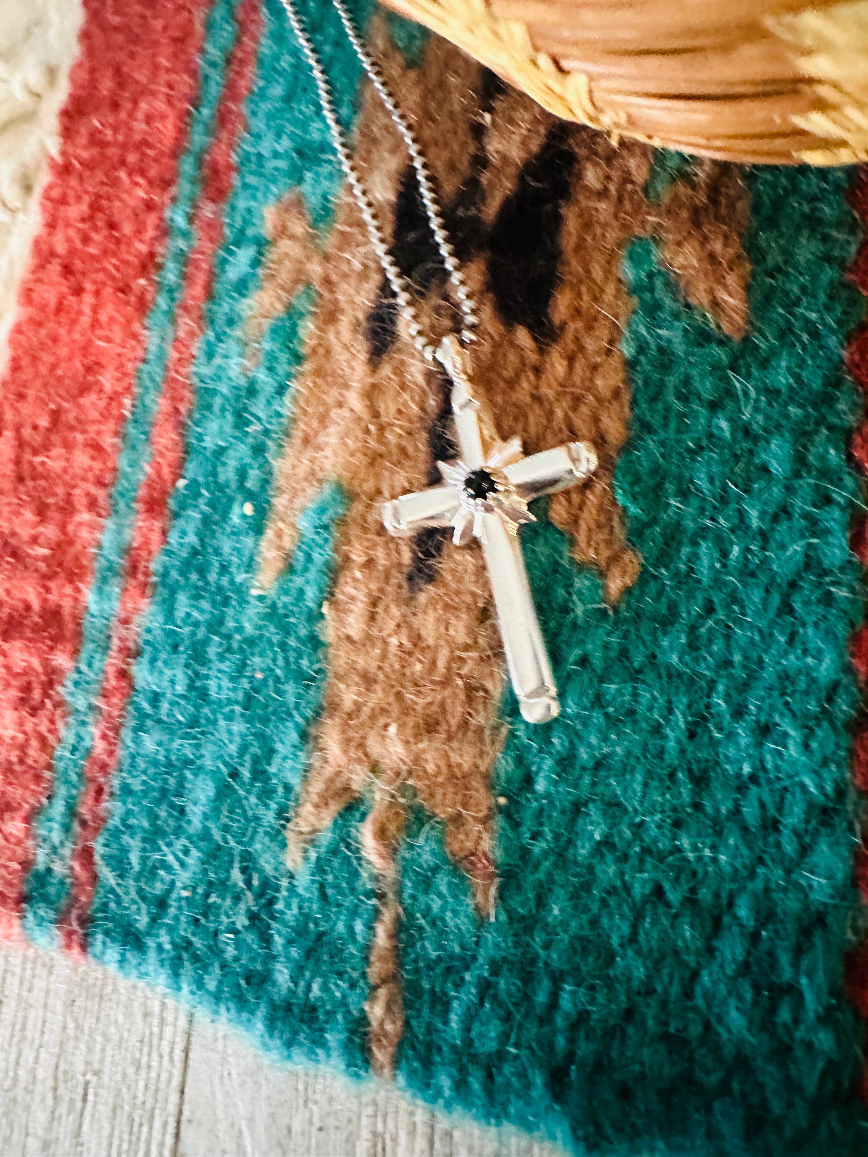 Navajo Black Onyx & Sterling Silver Cross Pendant