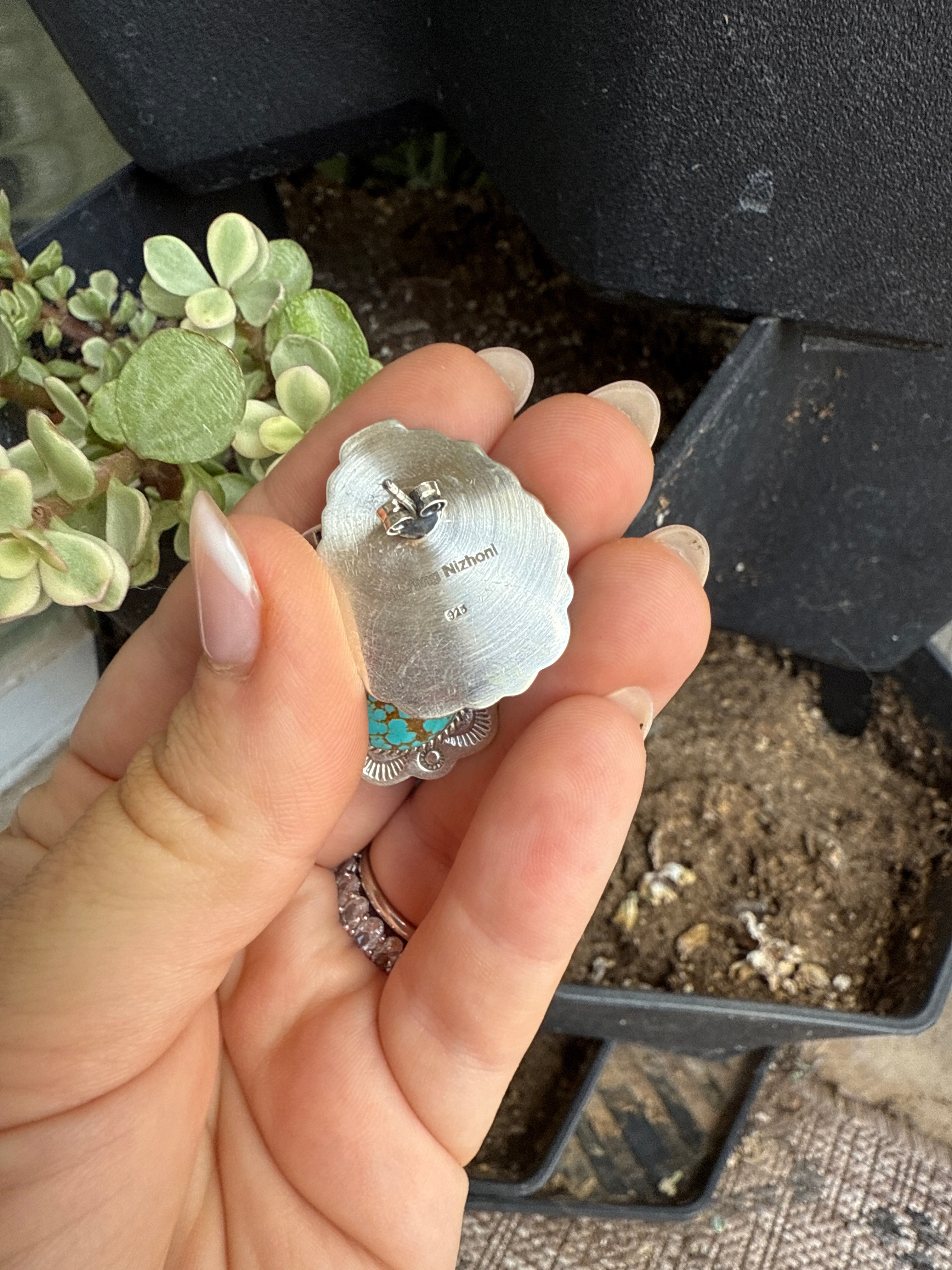 Handmade Number 8 Turquoise and Sterling Silver Post Earrings
