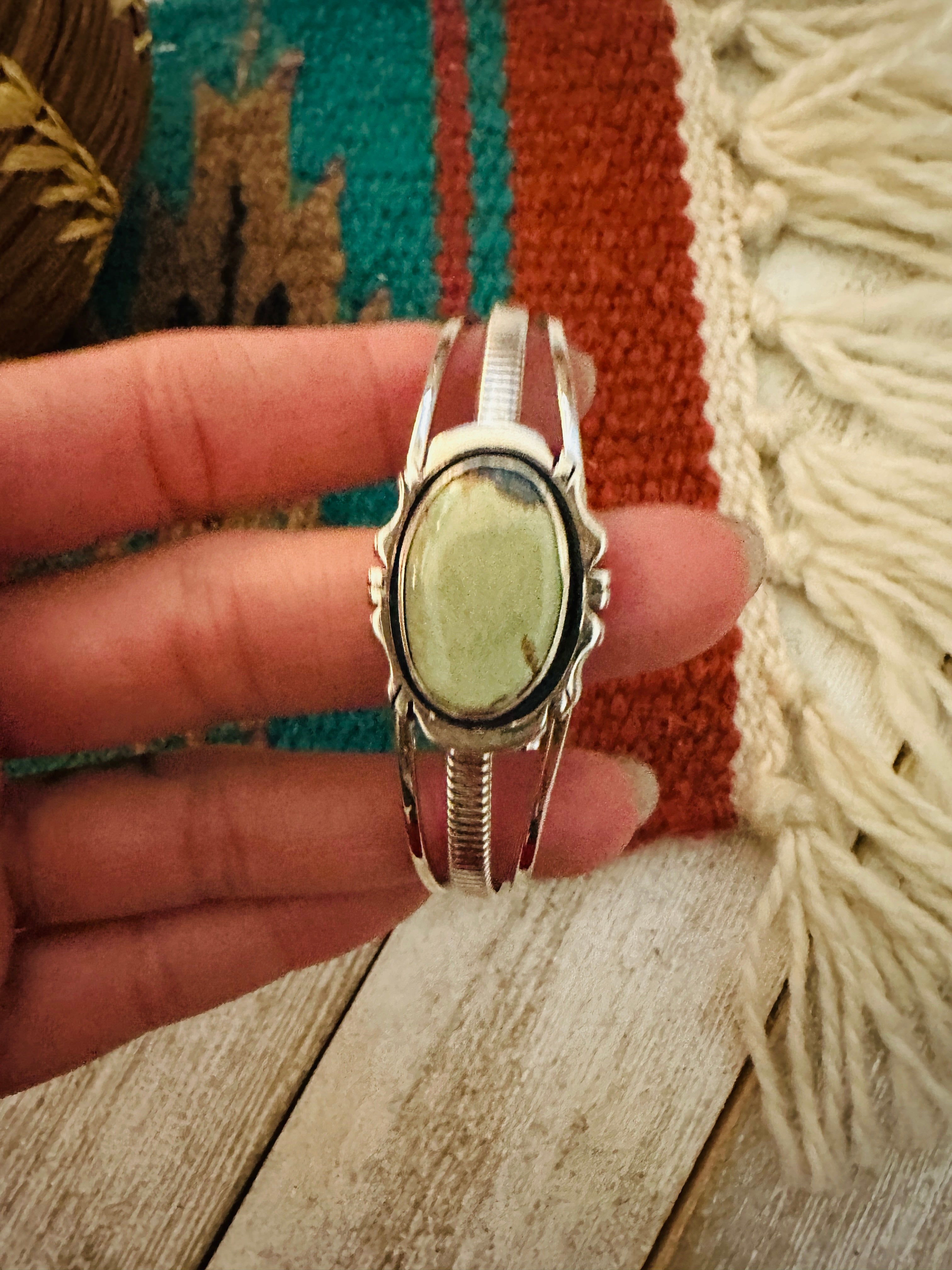 Navajo Green Turquoise & Sterling Silver Cuff Bracelet