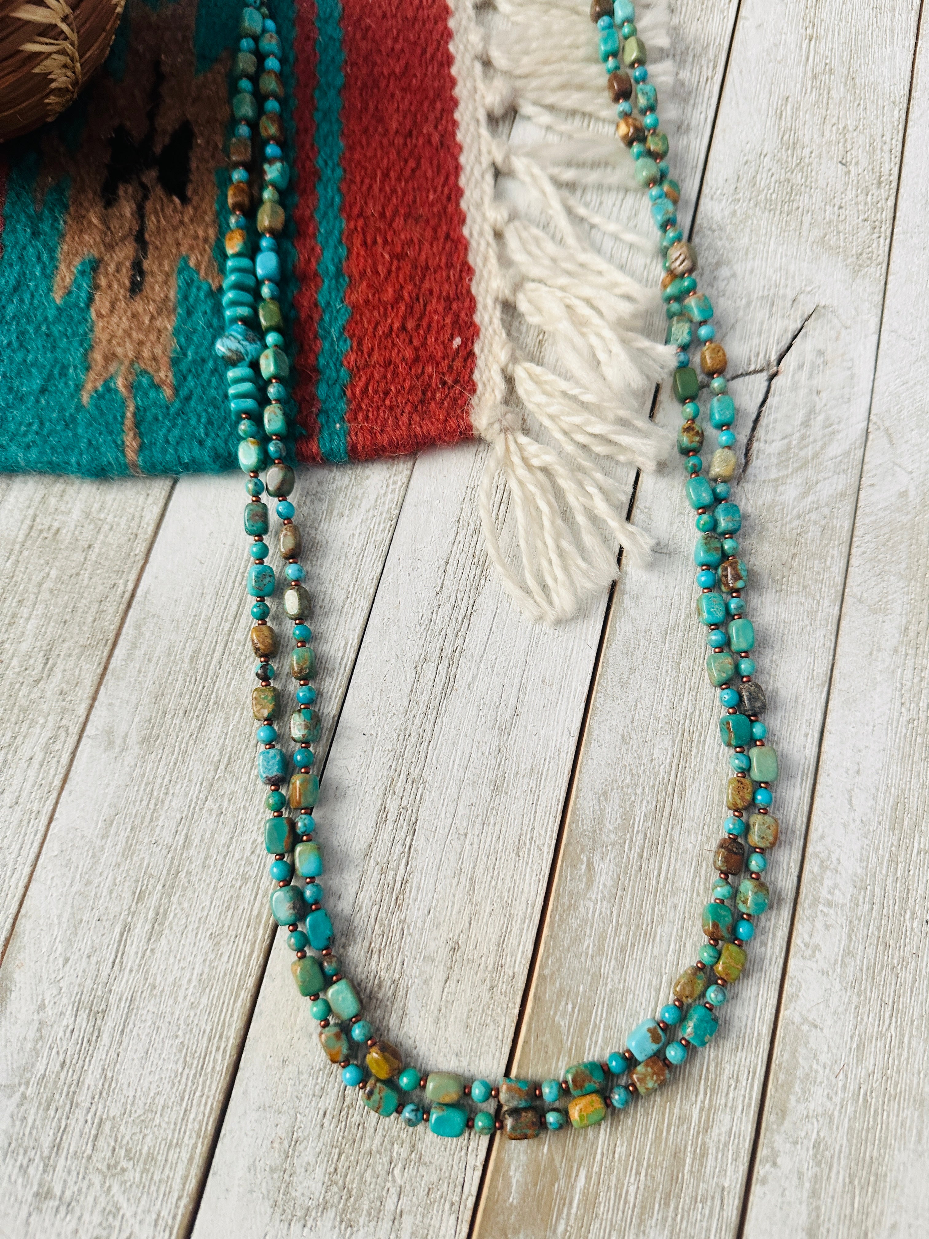 Navajo Turquoise & Copper 60” Beaded Necklace