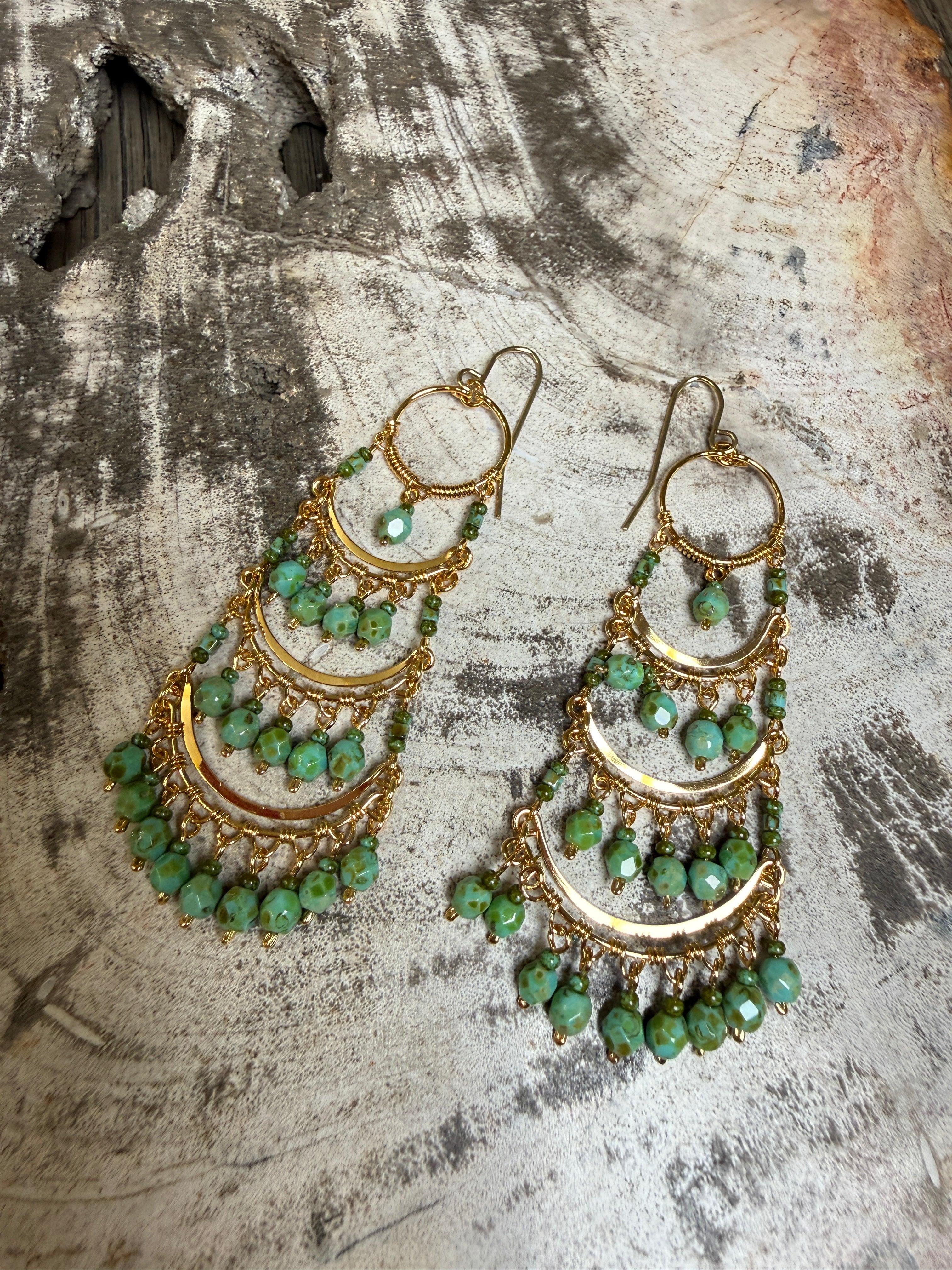 “The Golden Collection” Painted Desert Handmade Gold Plated Turquiose Beaded Earrings