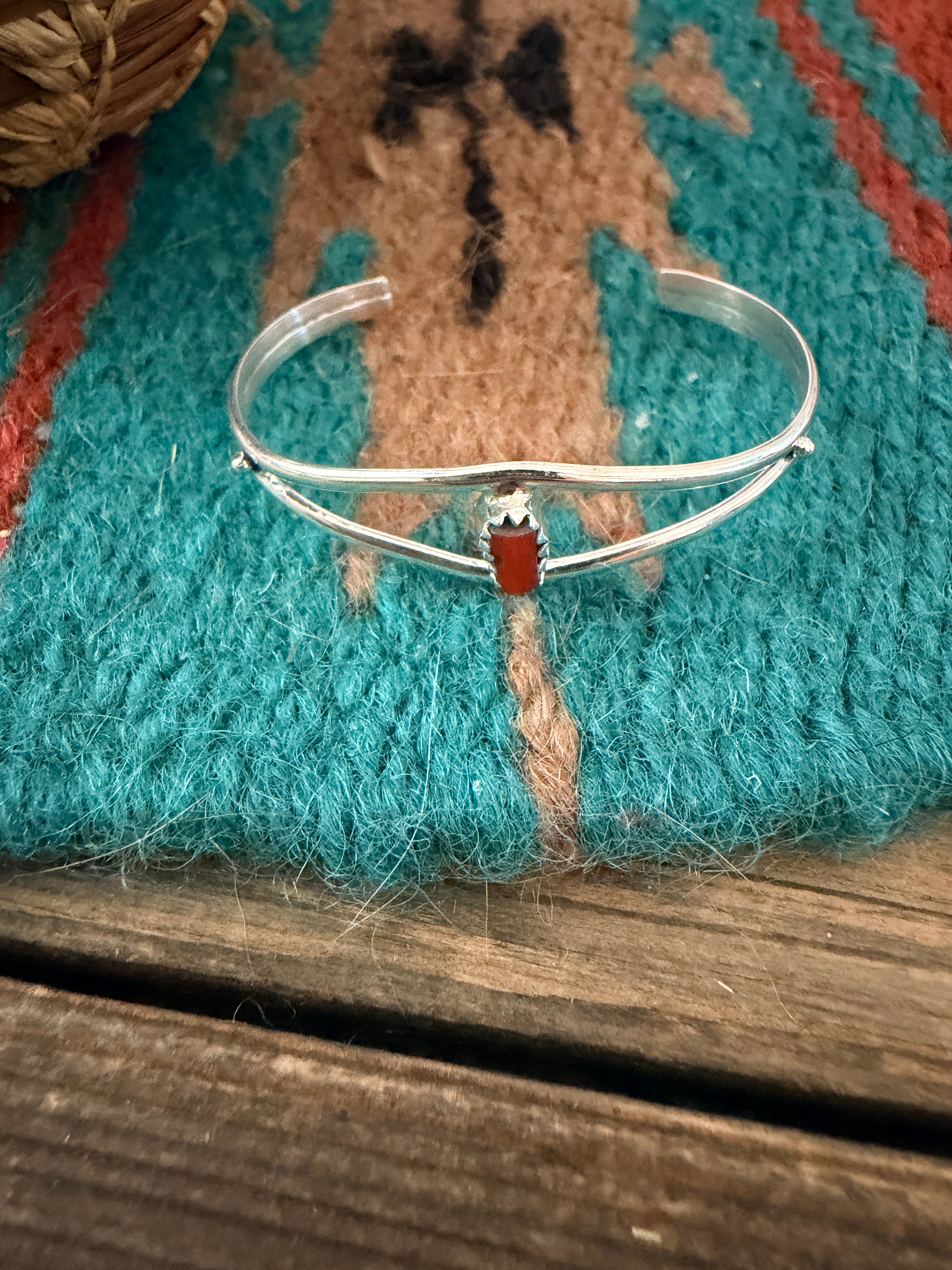 Handcrafted Coral & Sterling Silver Baby Cuff Bracelet